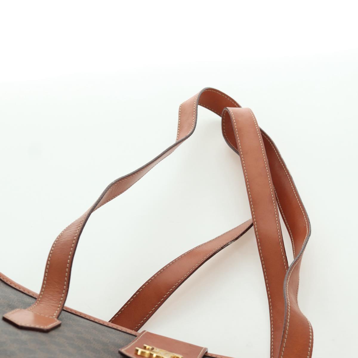 CELINE Macadam Canvas Tote Bag PVC Leather Brown Gold Auth 172882V