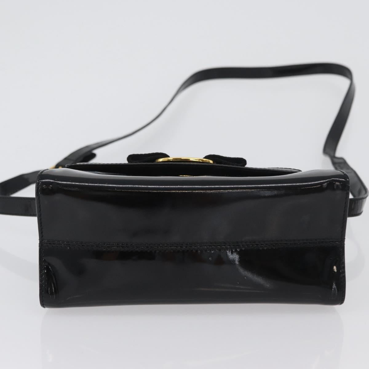 Salvatore Ferragamo Vala Hand Bag Patent leather 2way Black Gold Auth 172895