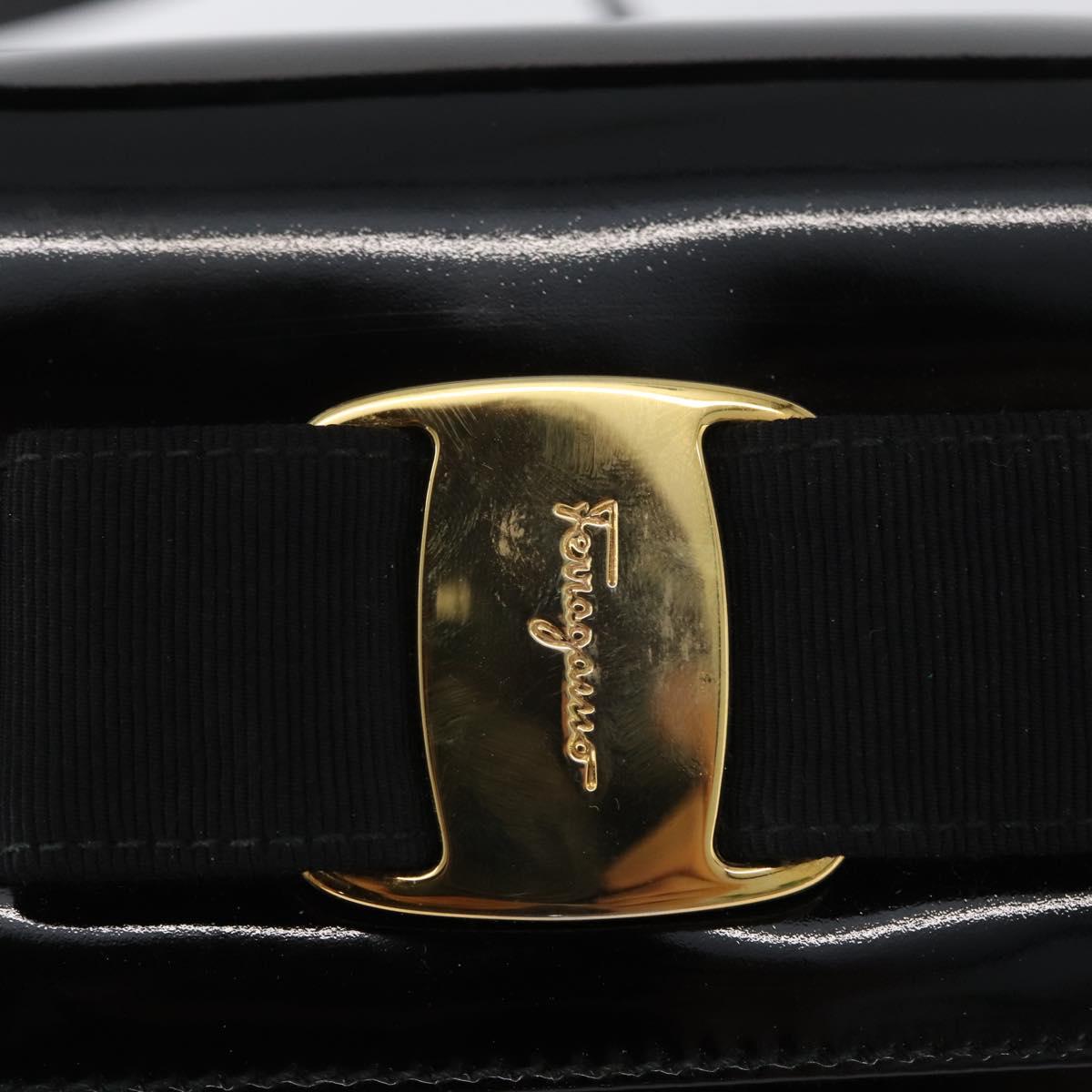 Salvatore Ferragamo Vala Hand Bag Patent leather 2way Black Gold Auth 172895