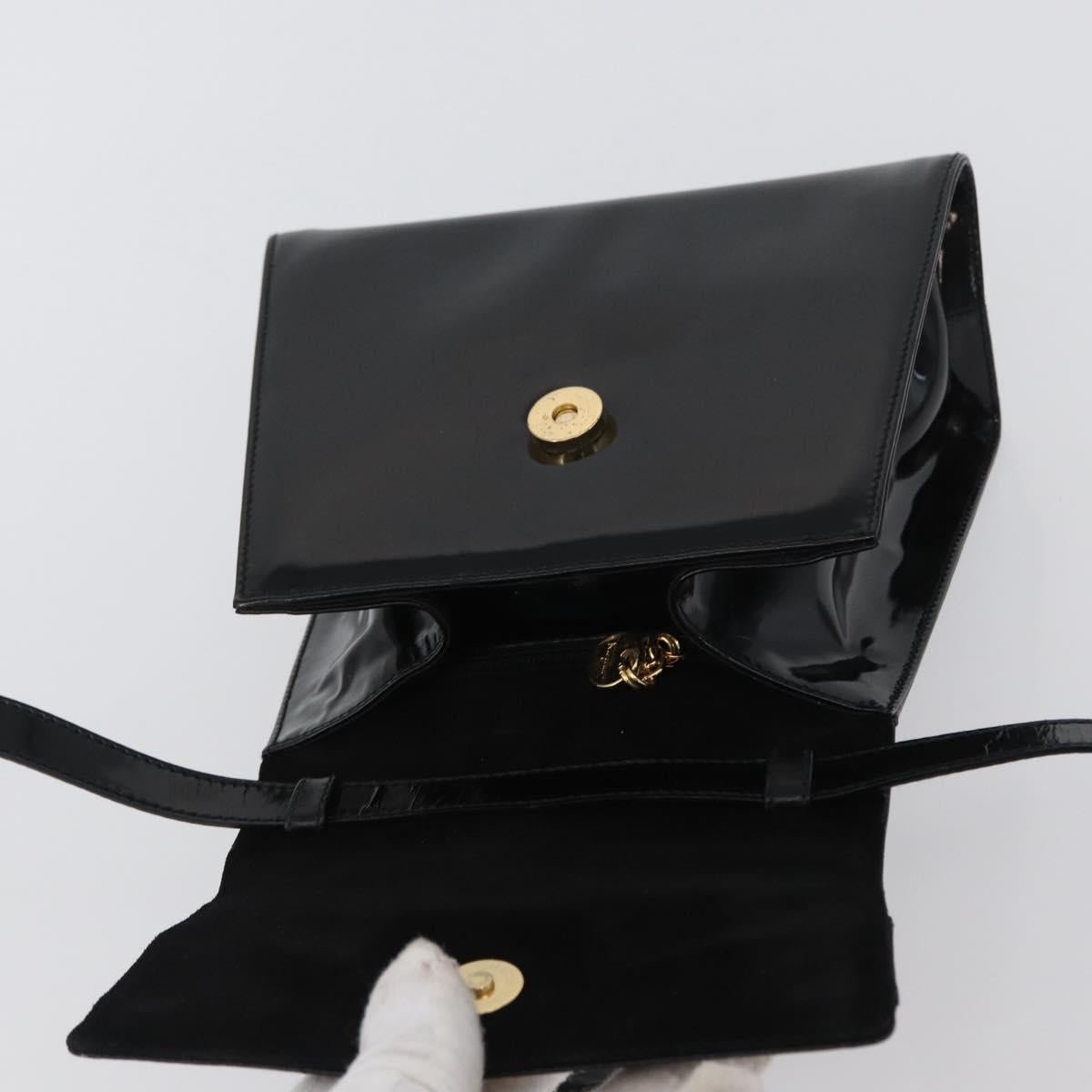 Salvatore Ferragamo Vala Hand Bag Patent leather 2way Black Gold Auth 172895