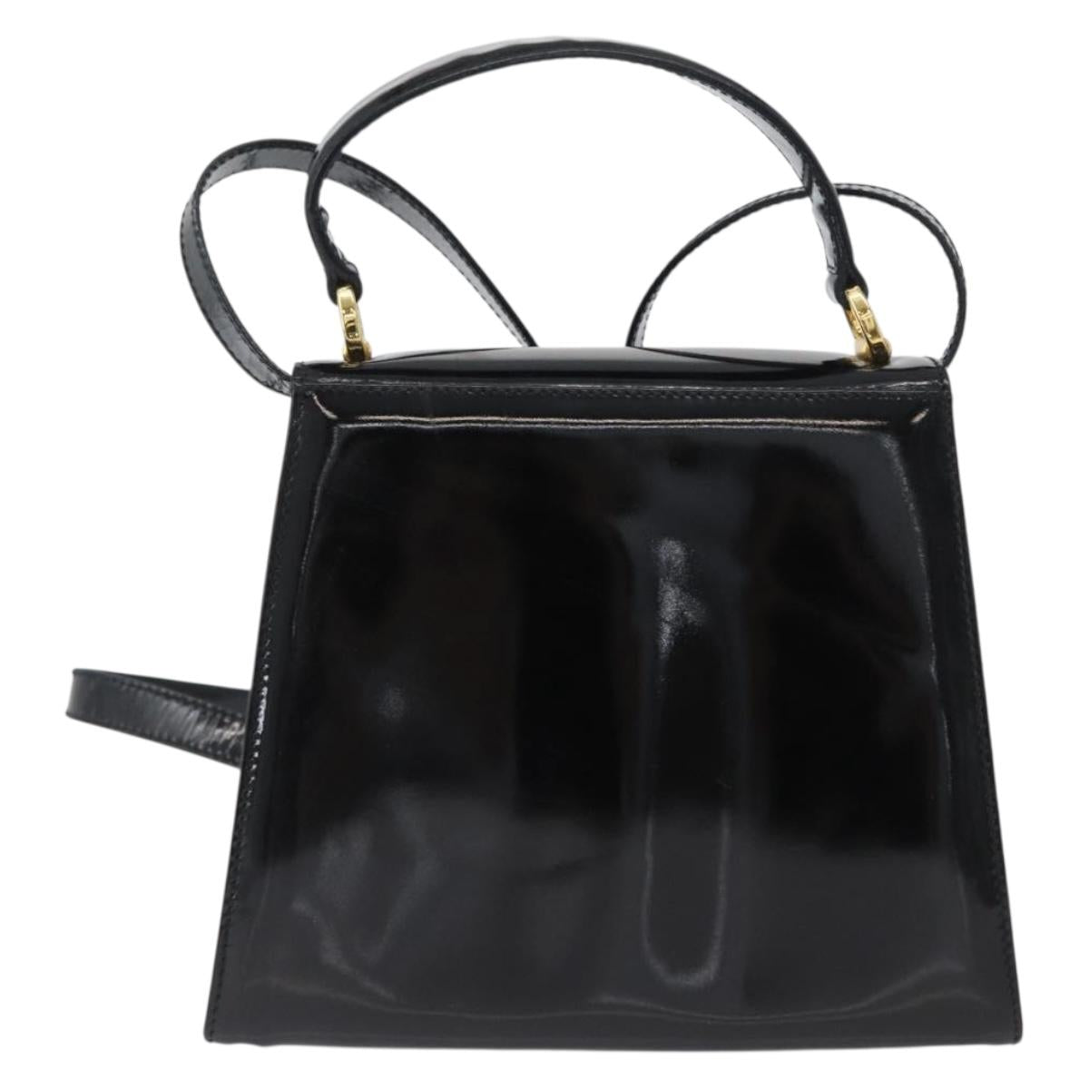 Salvatore Ferragamo Vala Hand Bag Patent leather 2way Black Gold Auth 172895