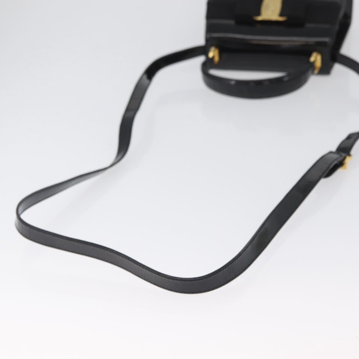 Salvatore Ferragamo Vala Hand Bag Patent leather 2way Black Gold Auth 172895