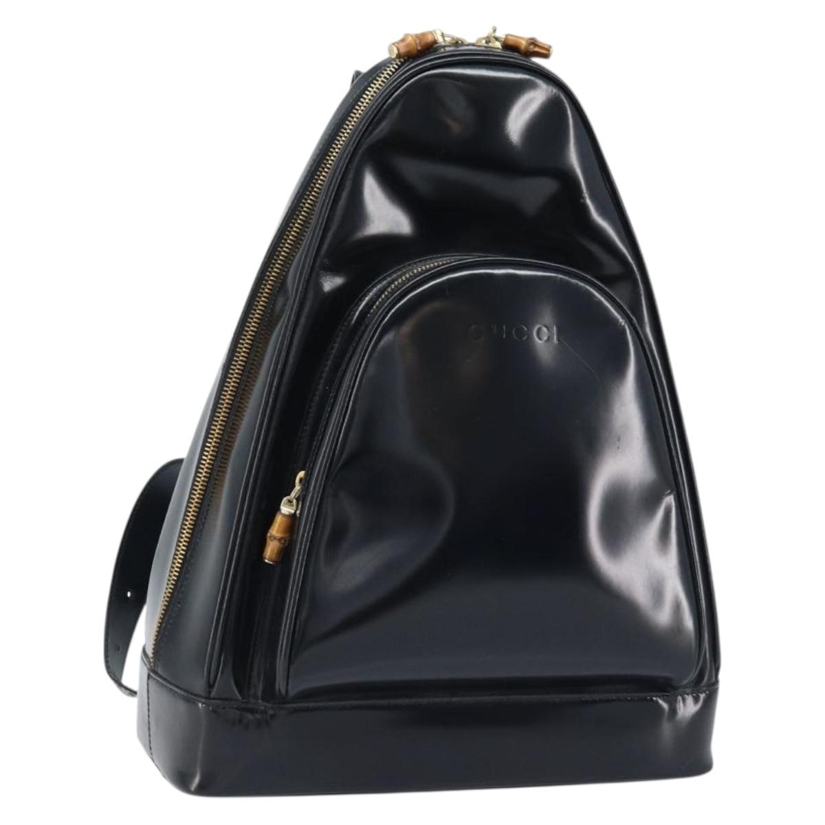 GUCCI Bamboo Body Bag Patent leather Black Gold 003 3444 0027 Auth 172896