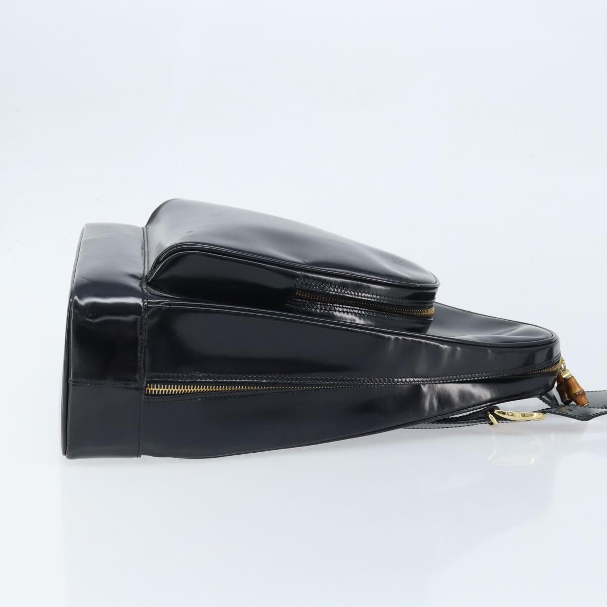GUCCI Bamboo Body Bag Patent leather Black Gold 003 3444 0027 Auth 172896