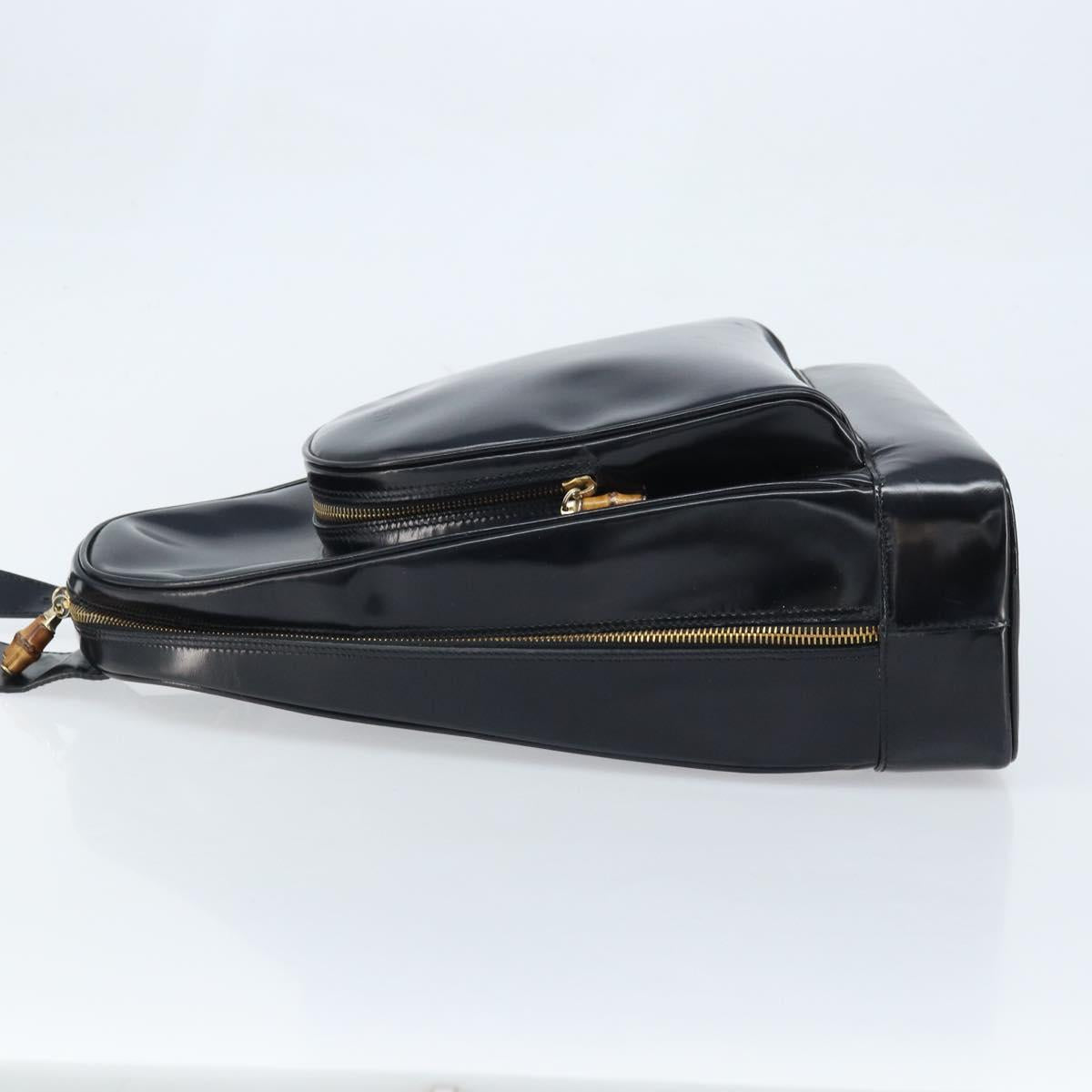 GUCCI Bamboo Body Bag Patent leather Black Gold 003 3444 0027 Auth 172896