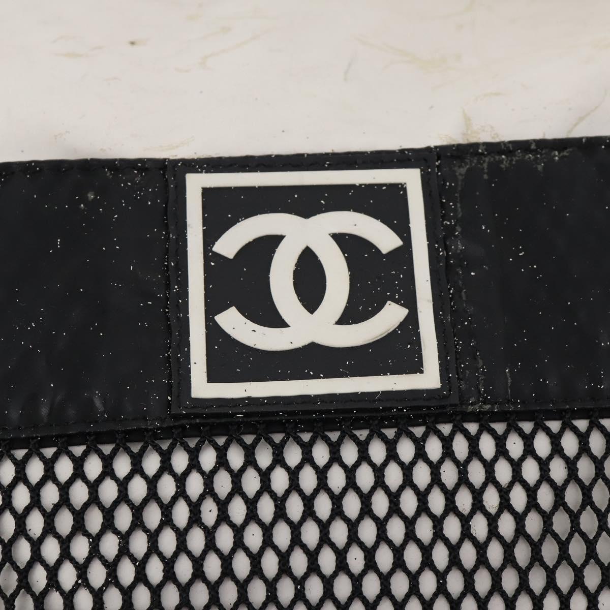 CHANEL Sports Line Shoulder Bag Nylon White Black CC Auth 172897