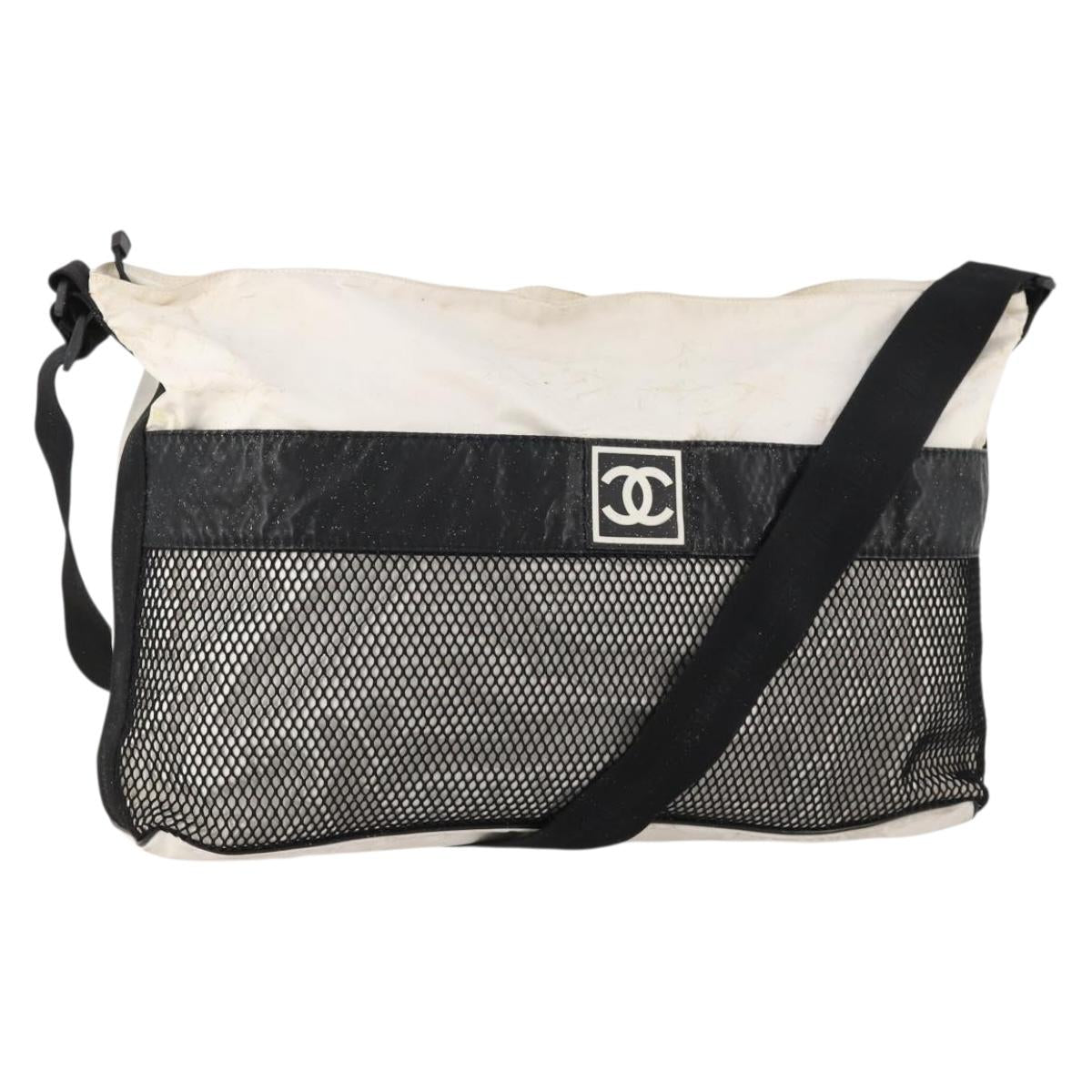 CHANEL Sports Line Shoulder Bag Nylon White Black CC Auth 172897