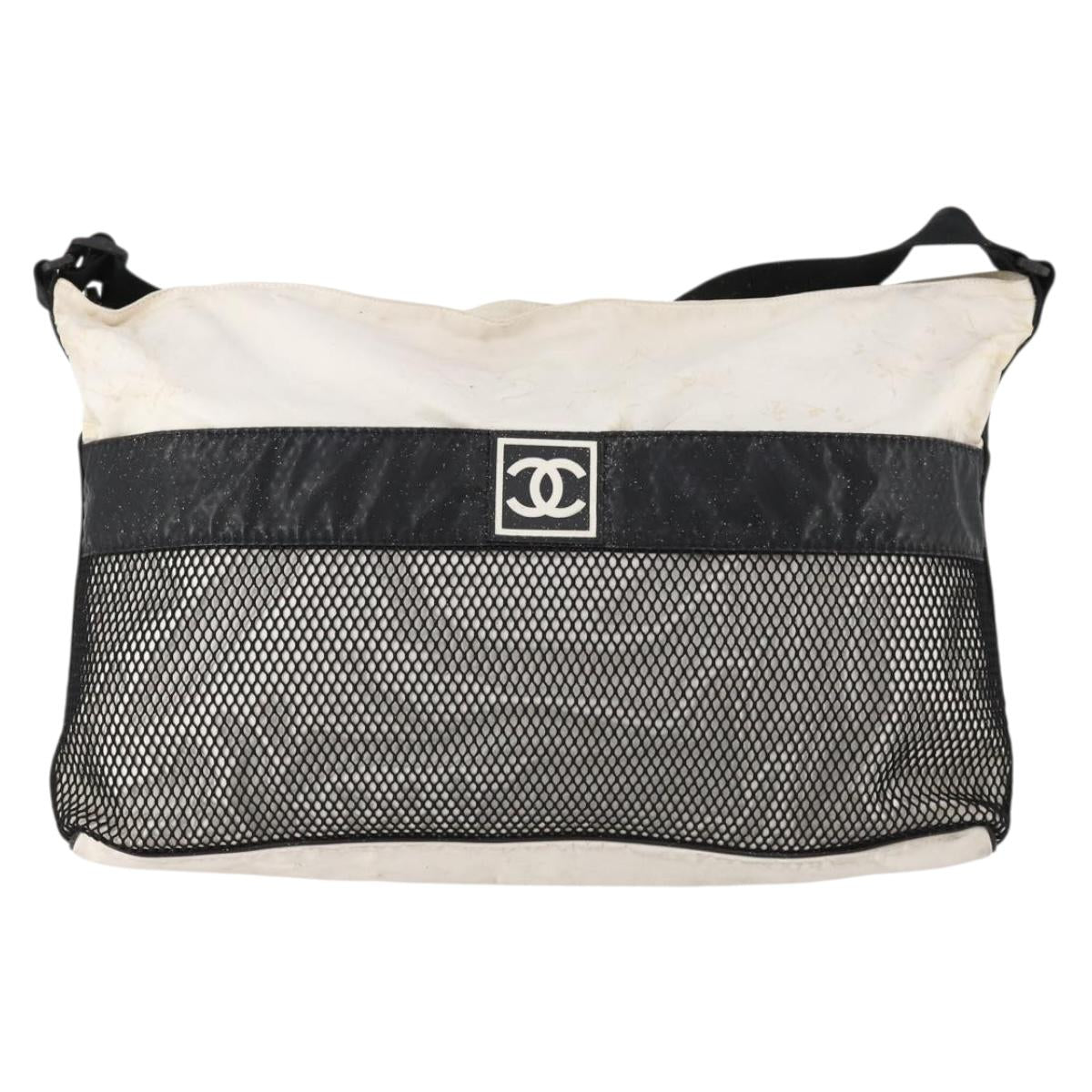 CHANEL Sports Line Shoulder Bag Nylon White Black CC Auth 172897