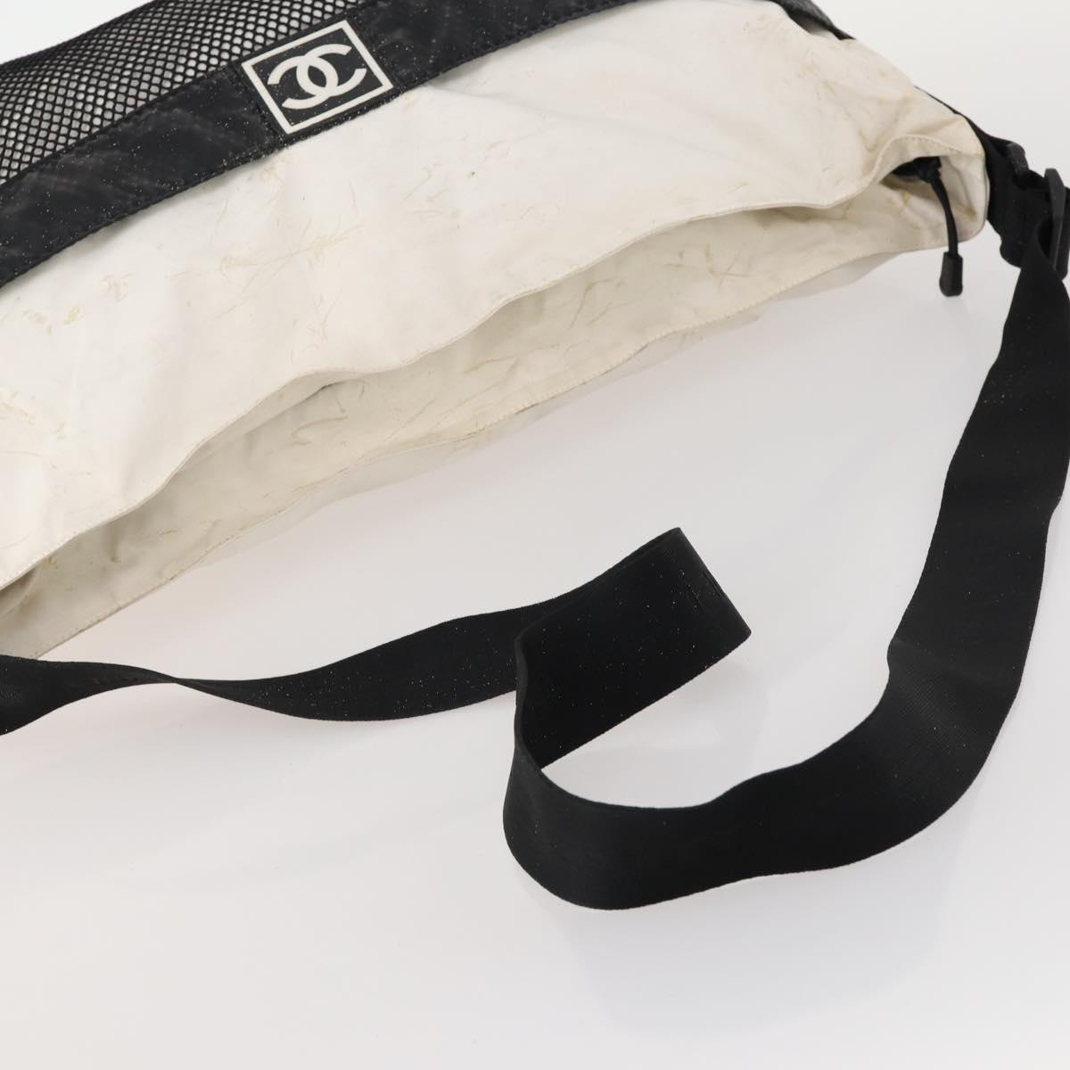 CHANEL Sports Line Shoulder Bag Nylon White Black CC Auth 172897