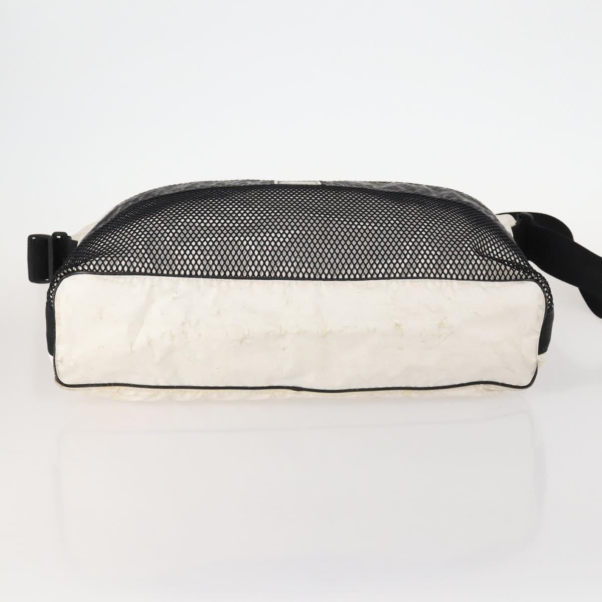 CHANEL Sports Line Shoulder Bag Nylon White Black CC Auth 172897