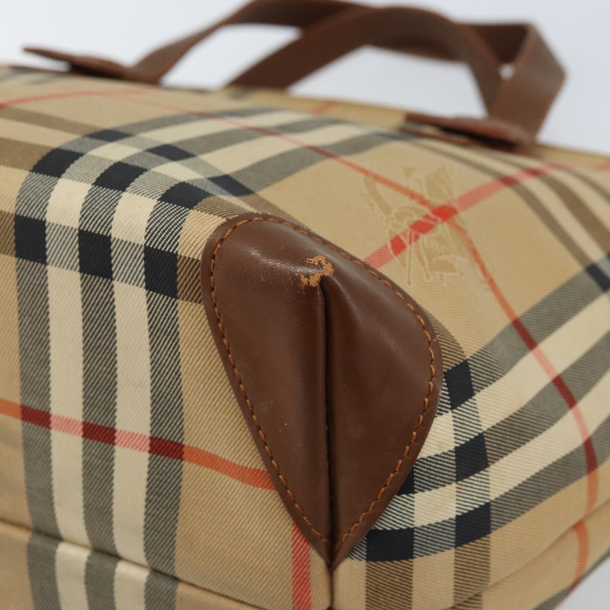 Burberrys Nova Check Hand Bag Canvas Beige Gold Auth 172901