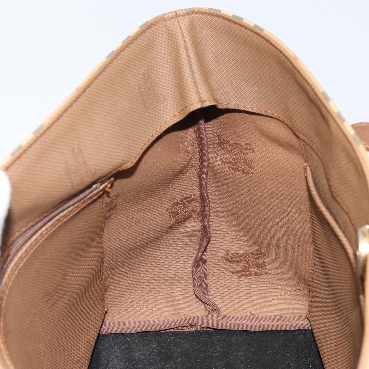 Burberrys Nova Check Hand Bag Canvas Beige Gold Auth 172901