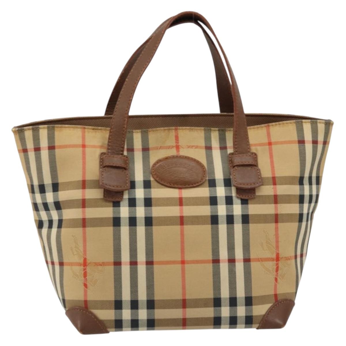 Burberrys Nova Check Hand Bag Canvas Beige Gold Auth 172901