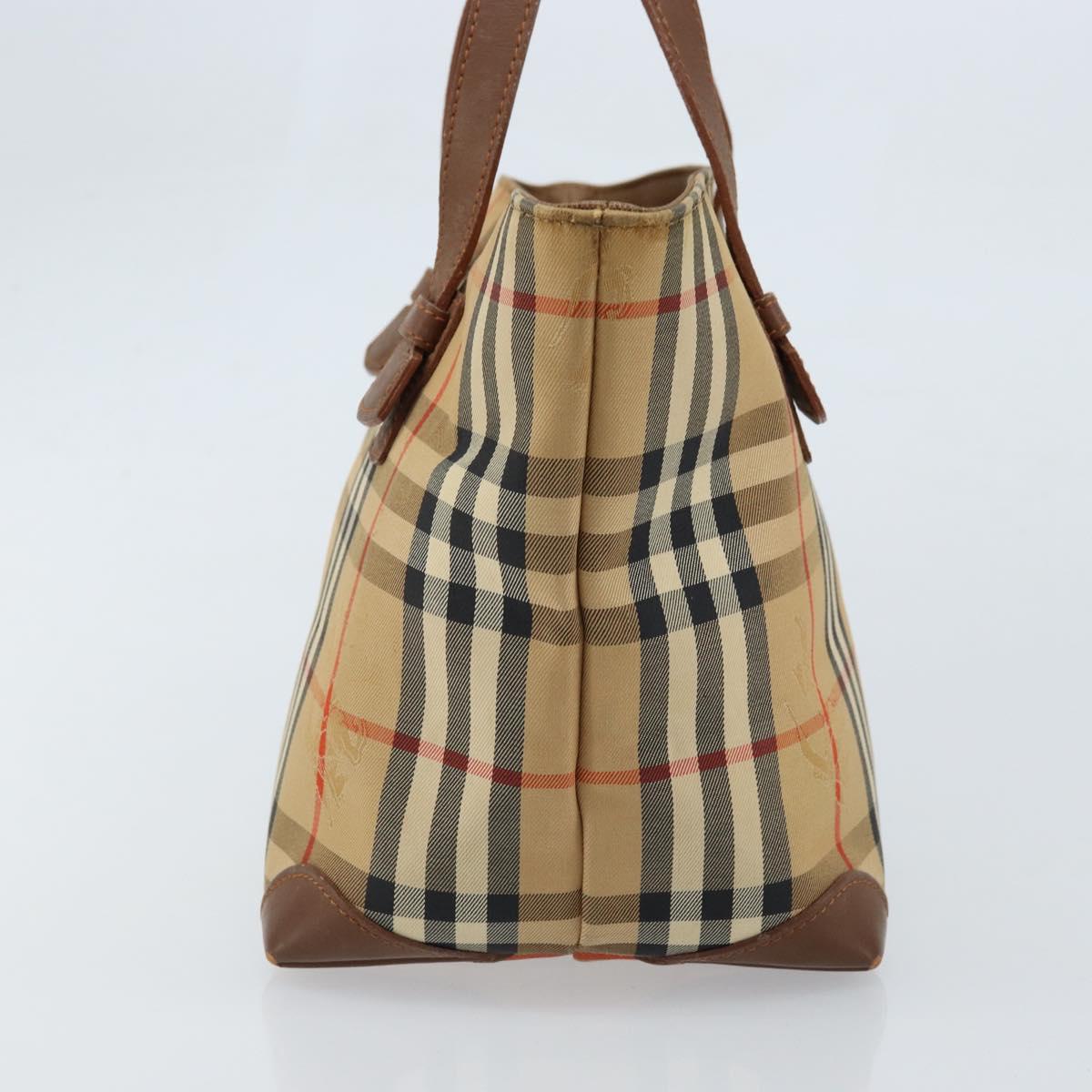 Burberrys Nova Check Hand Bag Canvas Beige Gold Auth 172901