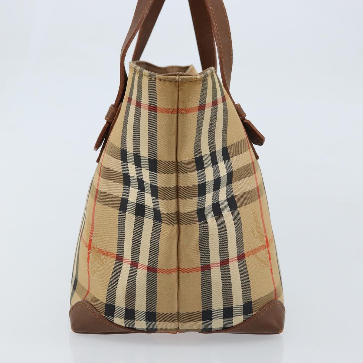 Burberrys Nova Check Hand Bag Canvas Beige Gold Auth 172901