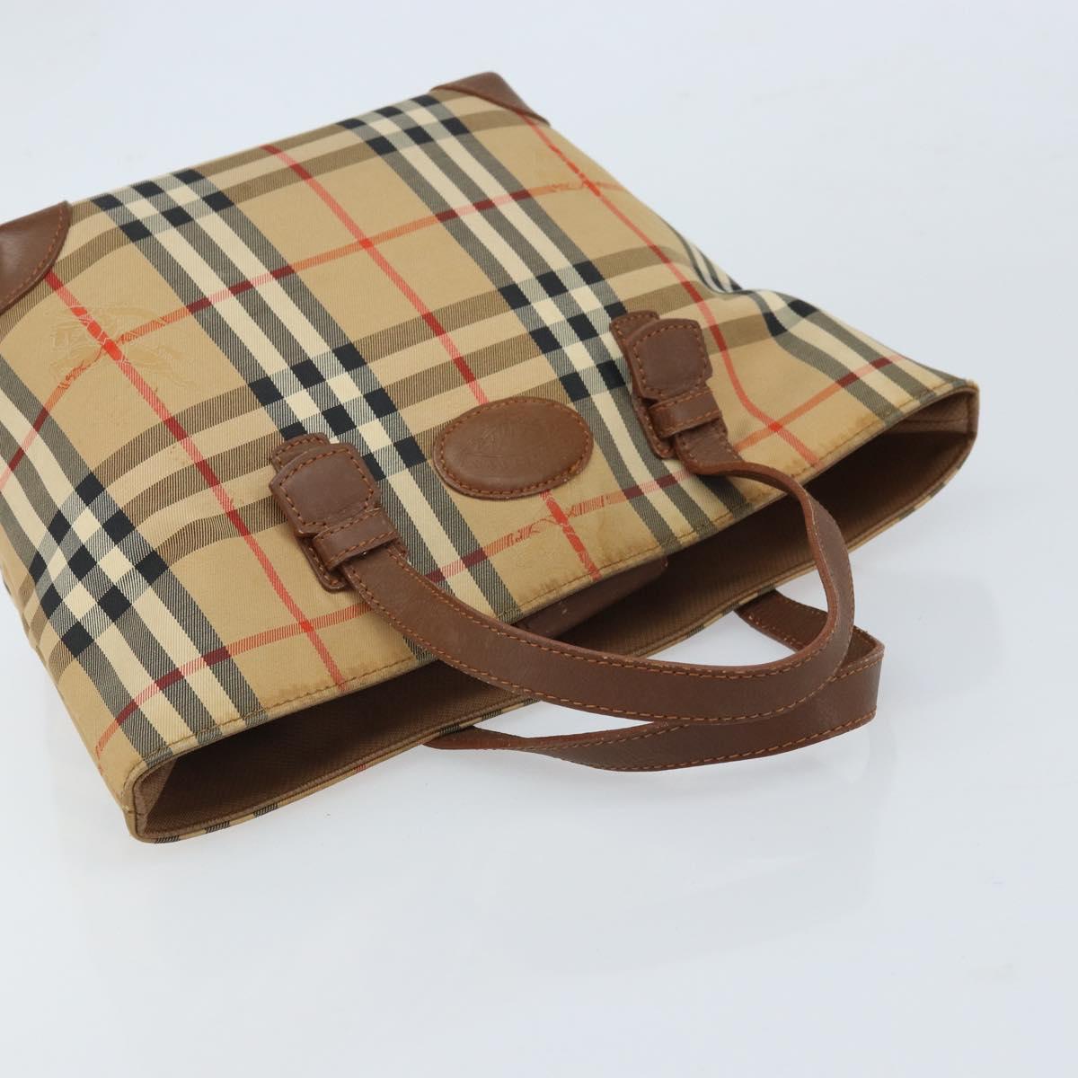 Burberrys Nova Check Hand Bag Canvas Beige Gold Auth 172901