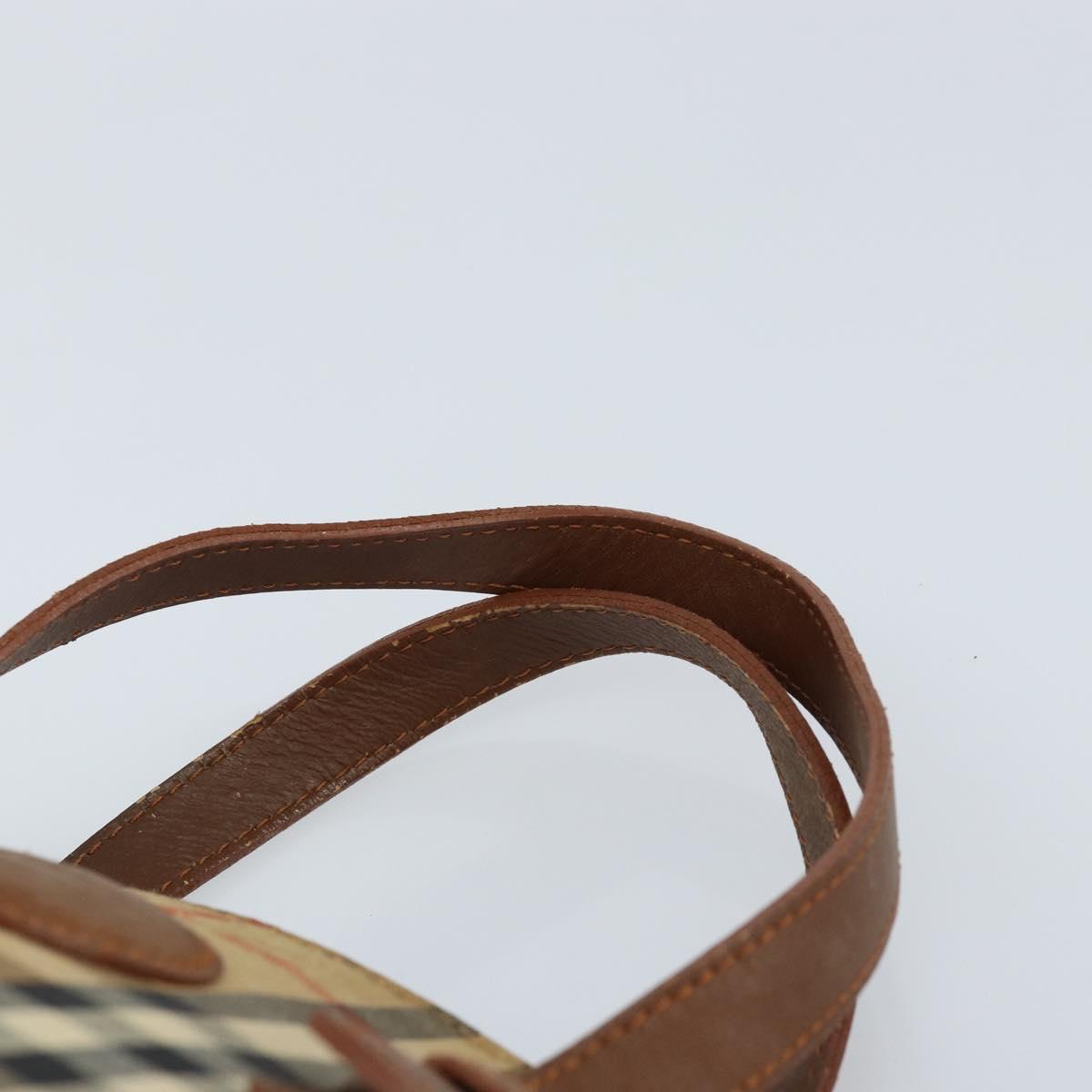 Burberrys Nova Check Hand Bag Canvas Beige Gold Auth 172901