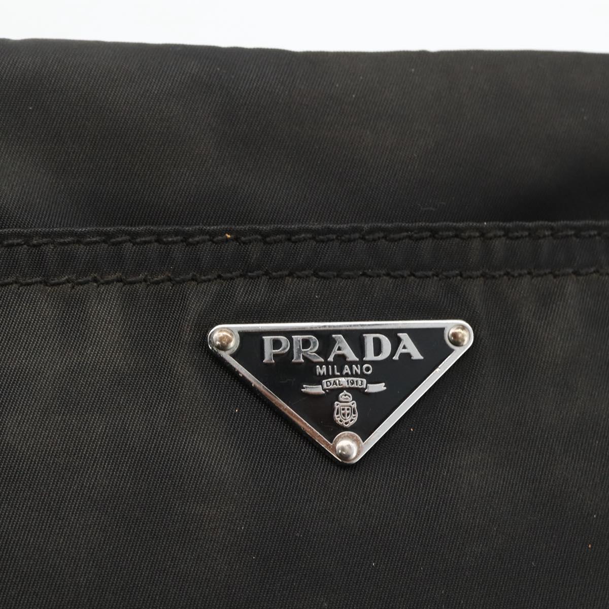 PRADA Shoulder Bag Nylon Leather Black Silver Auth 172902