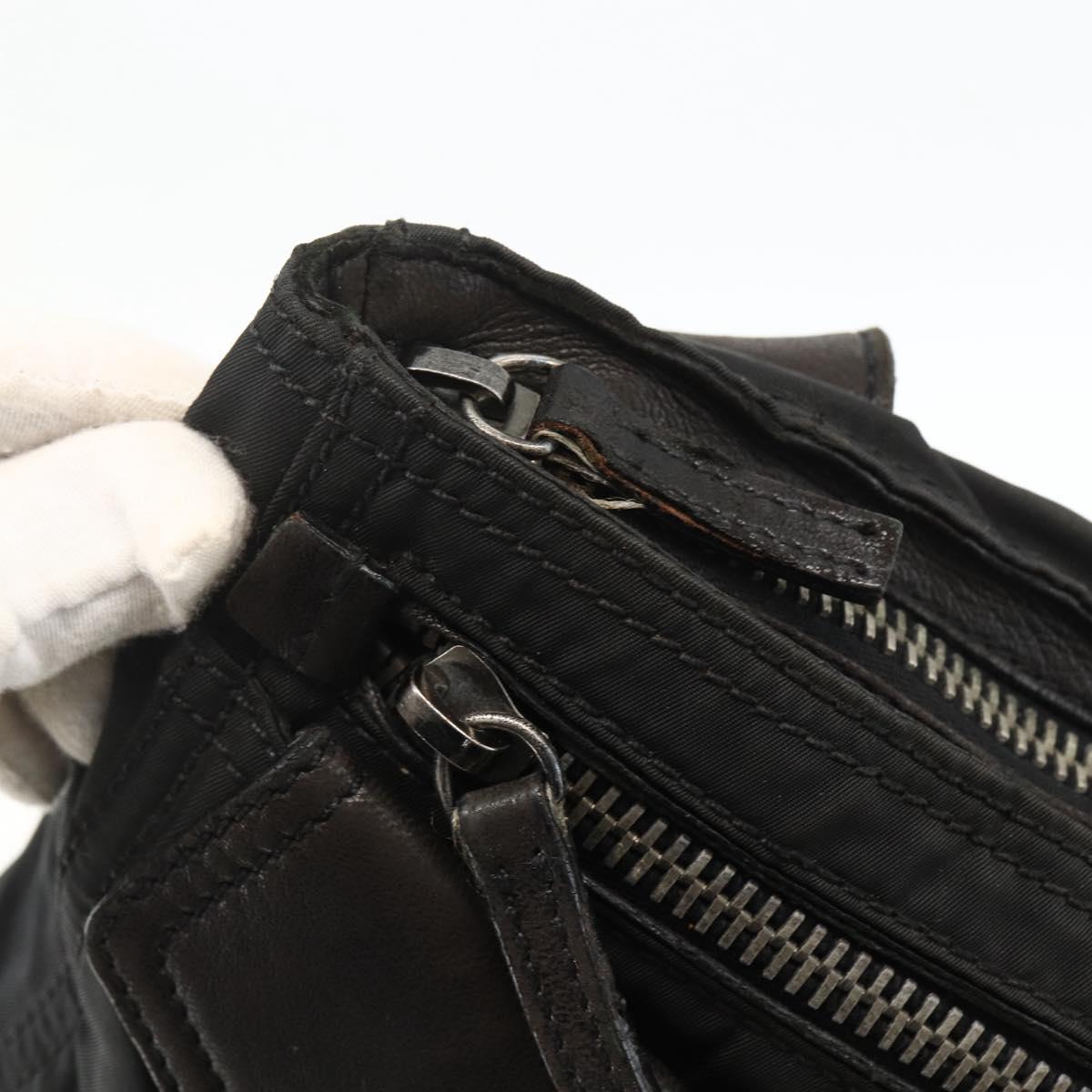PRADA Shoulder Bag Nylon Leather Black Silver Auth 172902