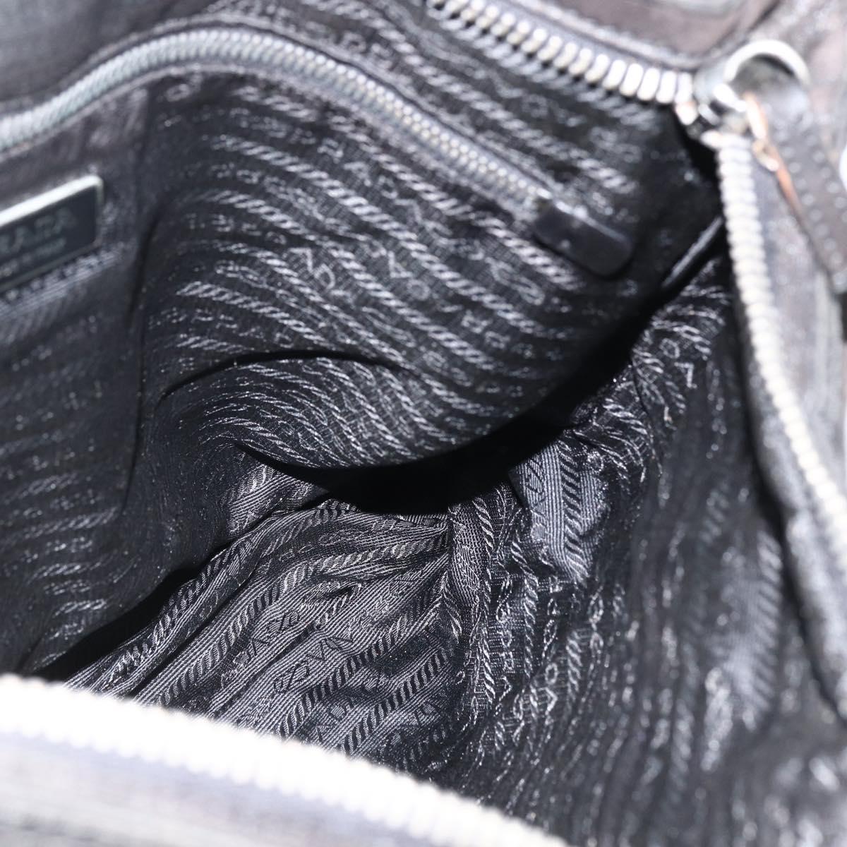 PRADA Shoulder Bag Nylon Leather Black Silver Auth 172902