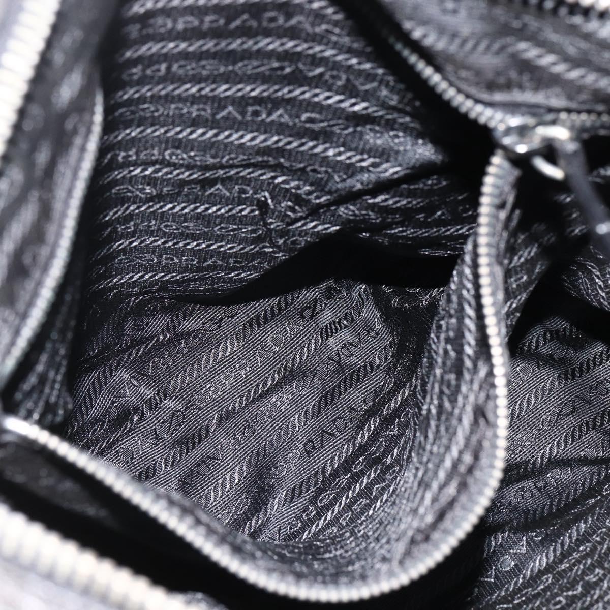 PRADA Shoulder Bag Nylon Leather Black Silver Auth 172902