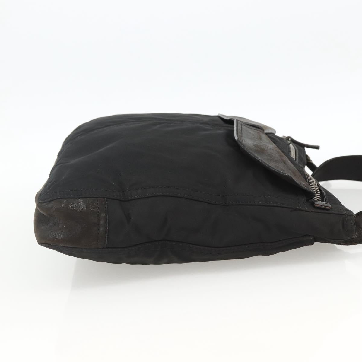 PRADA Shoulder Bag Nylon Leather Black Silver Auth 172902