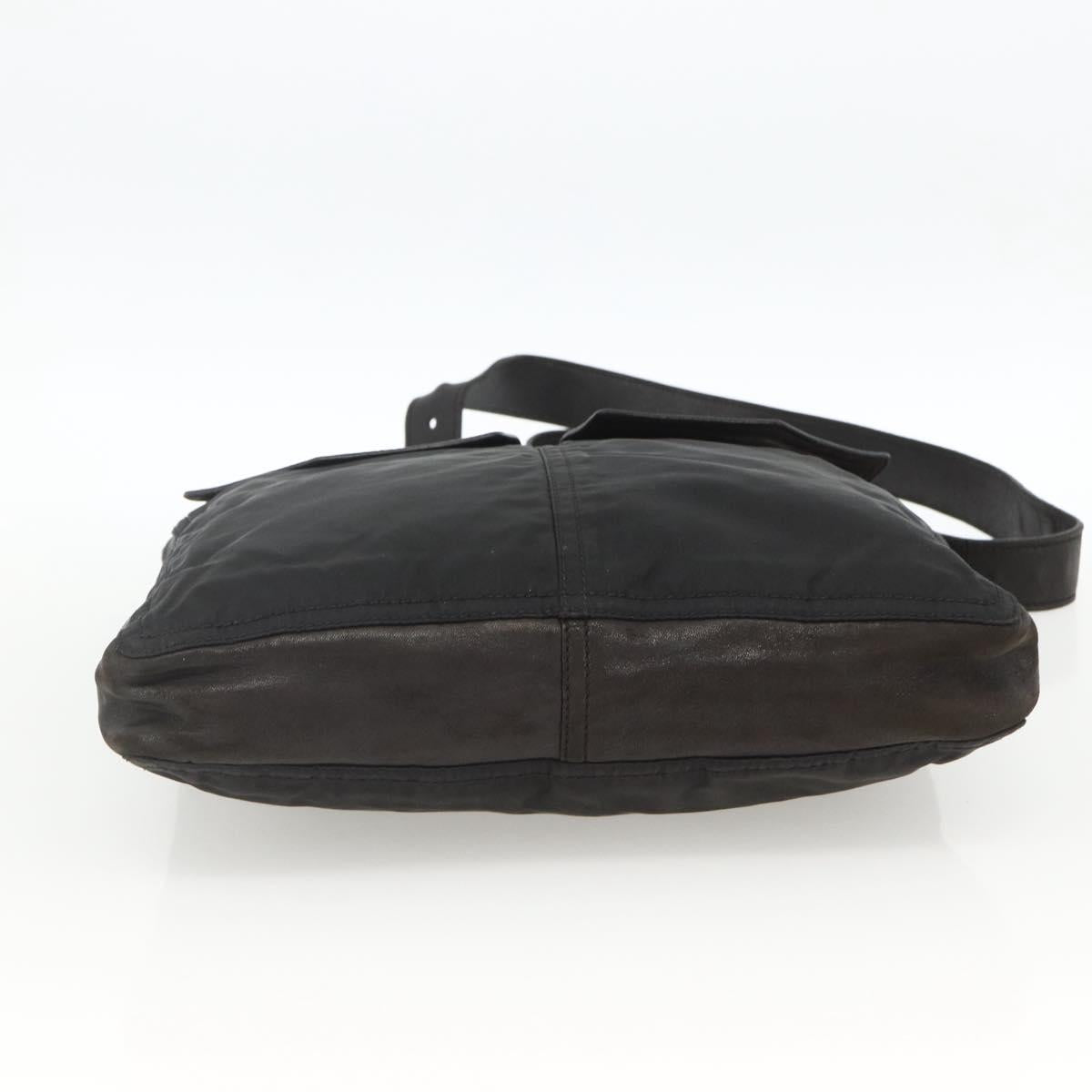 PRADA Shoulder Bag Nylon Leather Black Silver Auth 172902