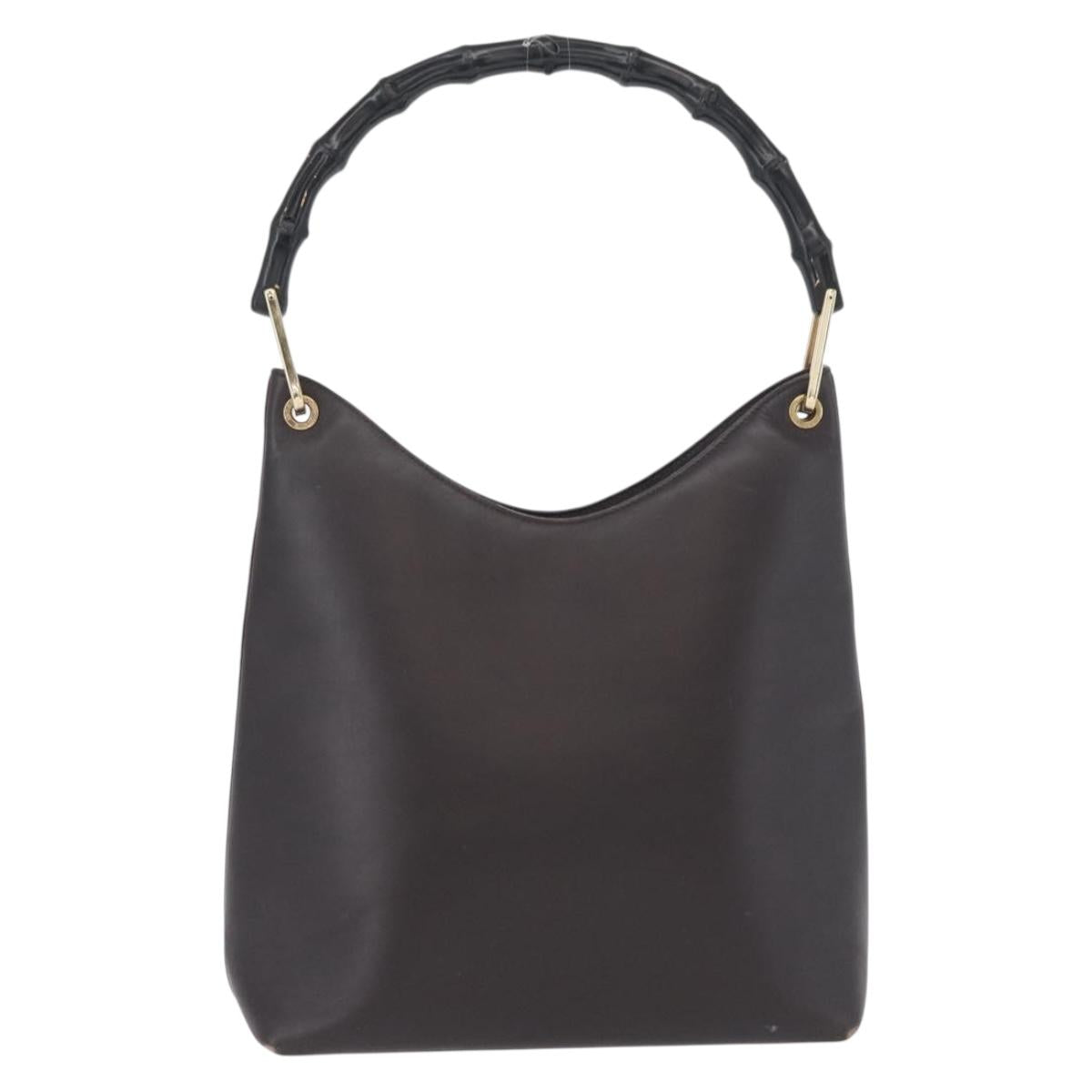 GUCCI GG Canvas Bamboo Shoulder Bag Leather Brown Gold 001 3007 Auth 172905