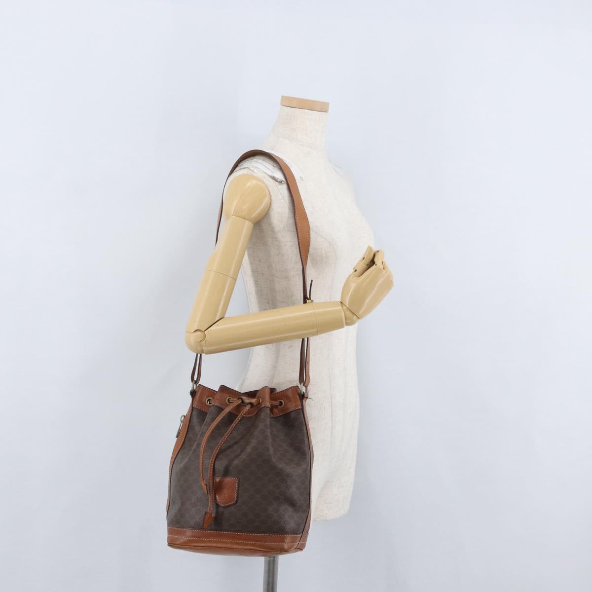 CELINE Macadam Canvas purse Shoulder Bag PVC Leather Brown Gold Auth 172917
