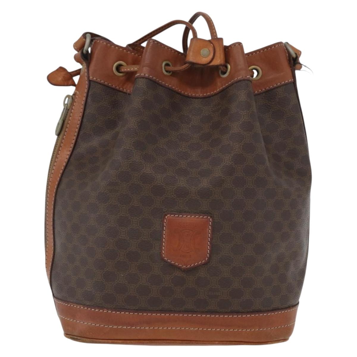 CELINE Macadam Canvas purse Shoulder Bag PVC Leather Brown Gold Auth 172917