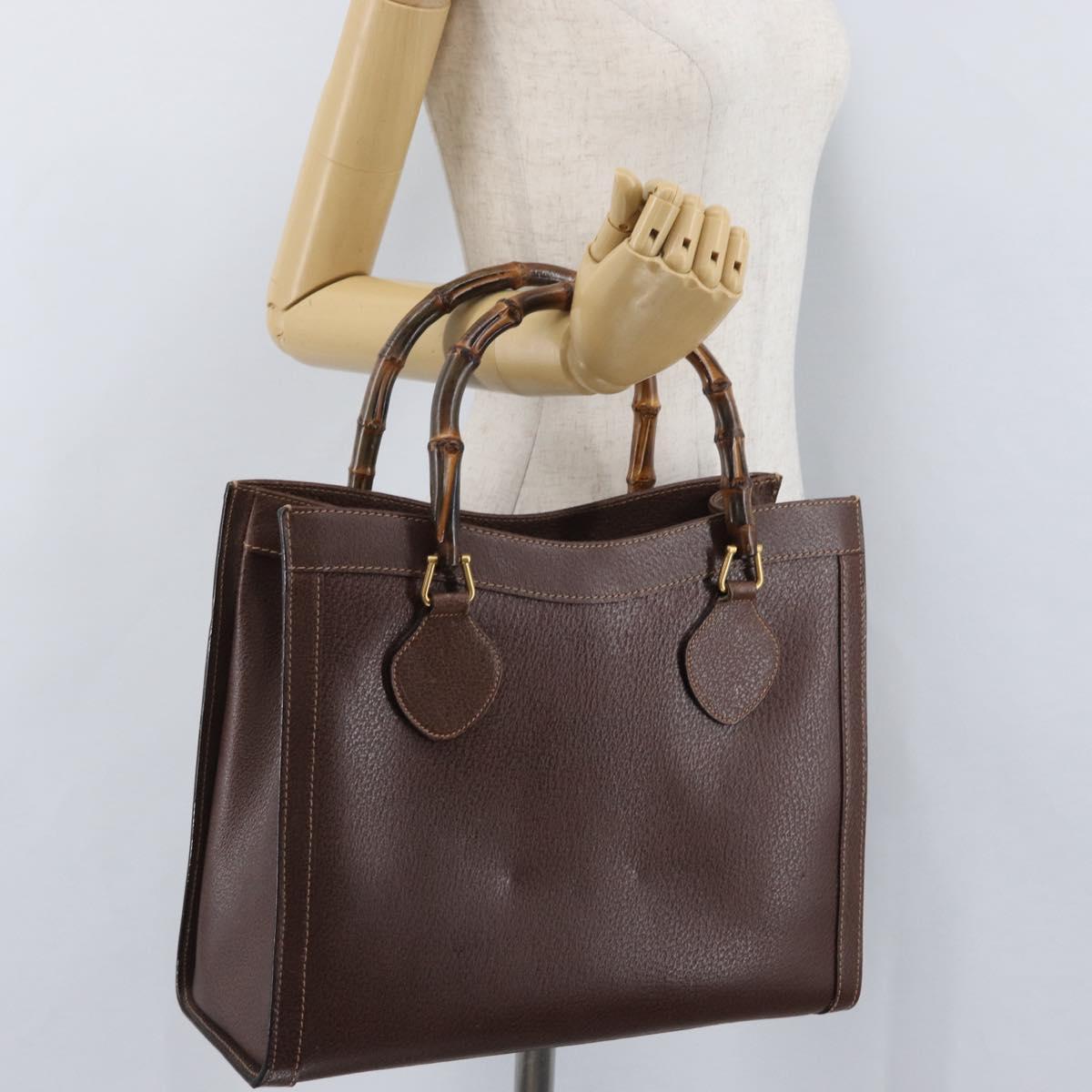 GUCCI Bamboo Hand Bag Leather Brown Gold 002 123 0260 Auth 172931