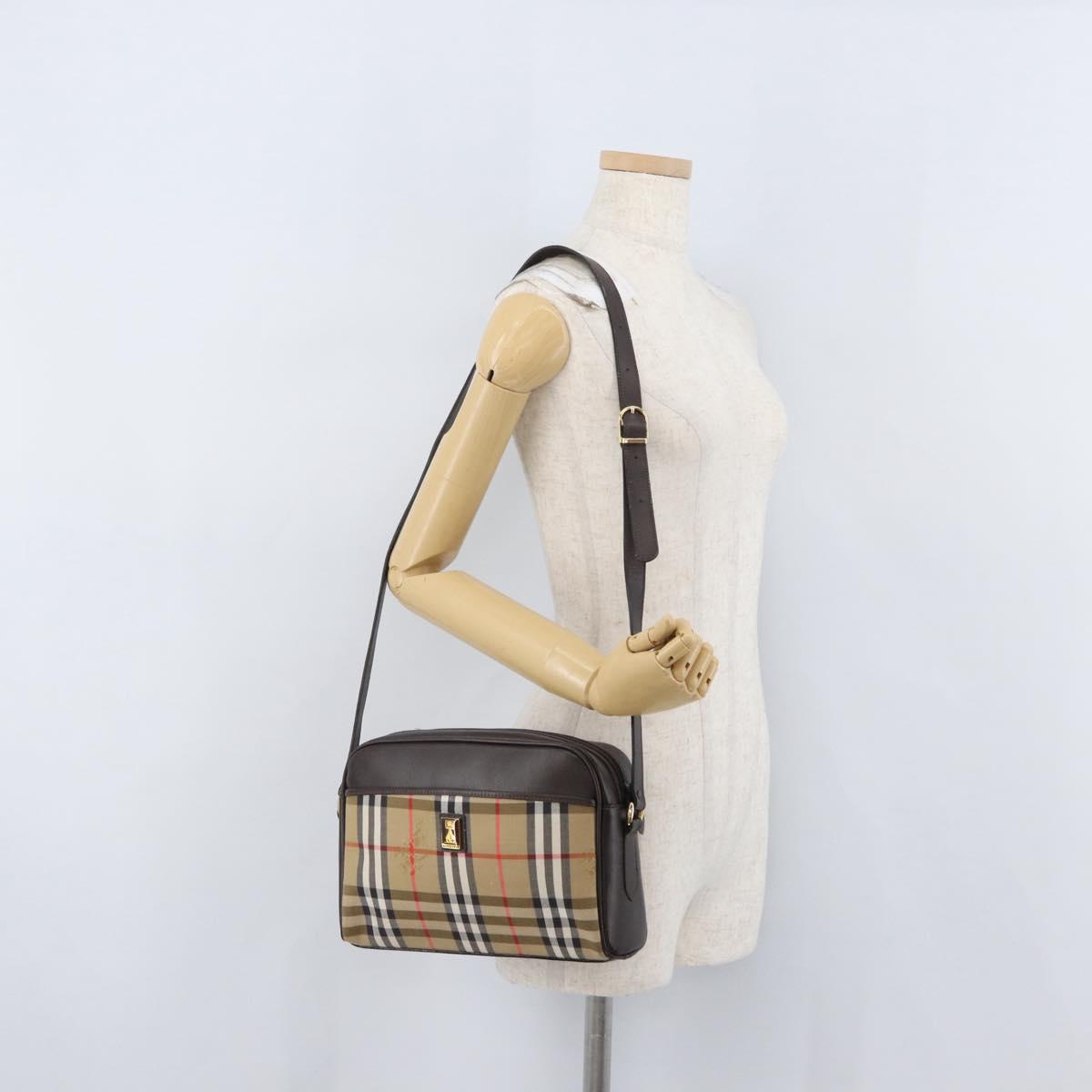 Burberrys Nova Check Shoulder Bag Canvas Beige Gold Auth 172933