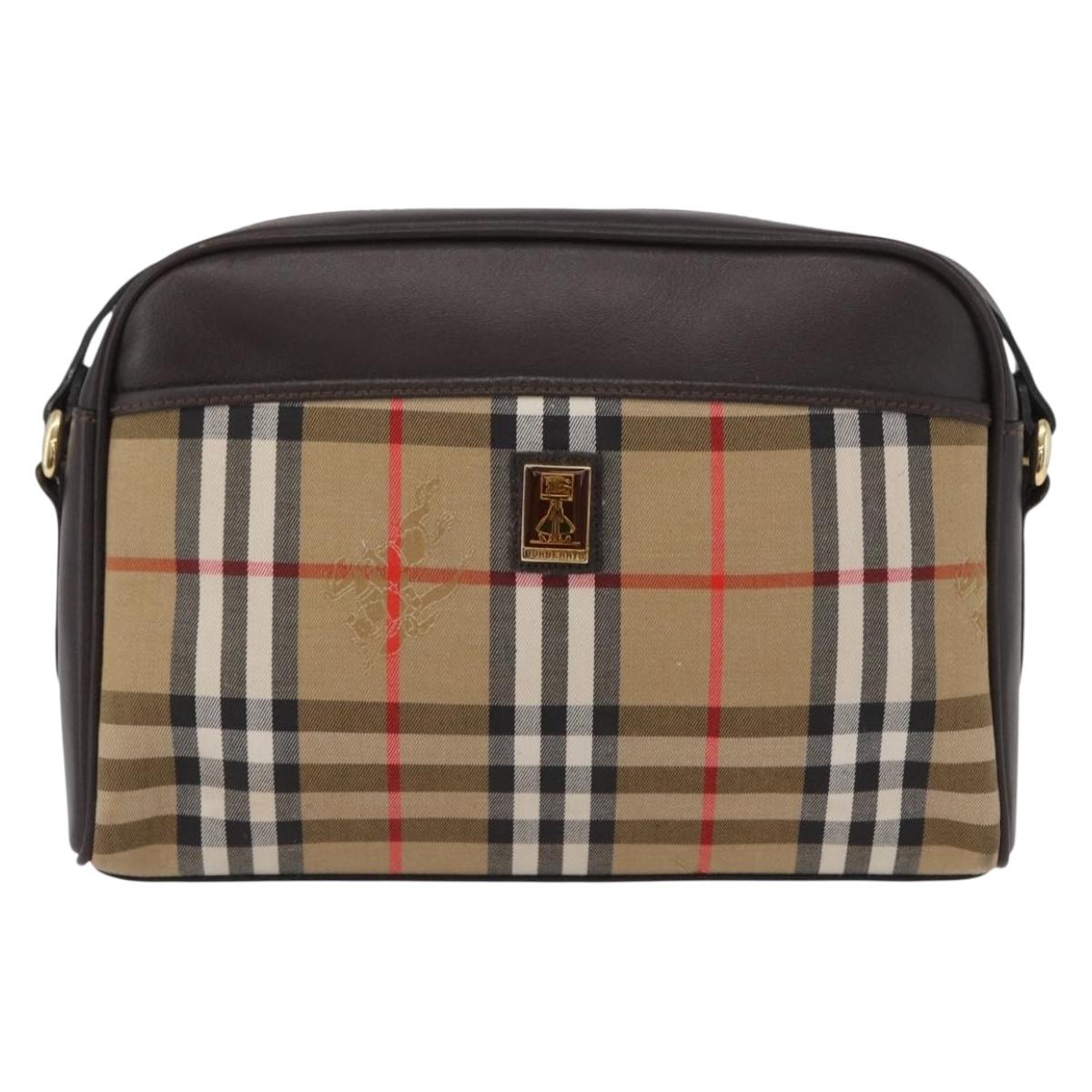 Burberrys Nova Check Shoulder Bag Canvas Beige Gold Auth 172933