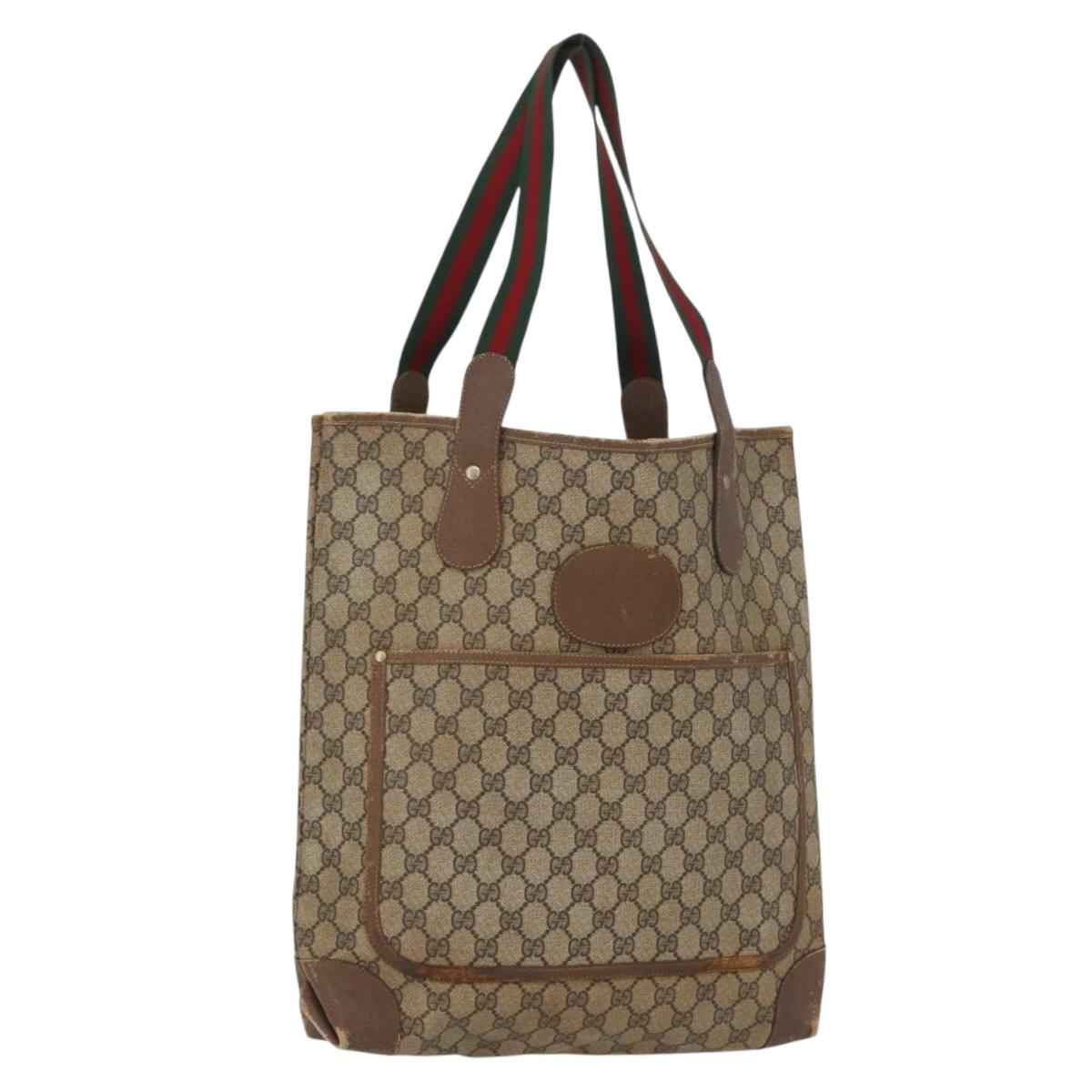 GUCCI GG Supreme Web Sherry Line Bag PVC Beige Gold 002 904 0223 Auth 172936