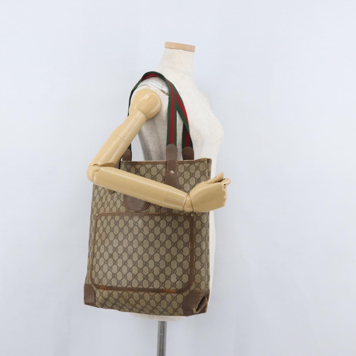 GUCCI GG Supreme Web Sherry Line Bag PVC Beige Gold 002 904 0223 Auth 172936