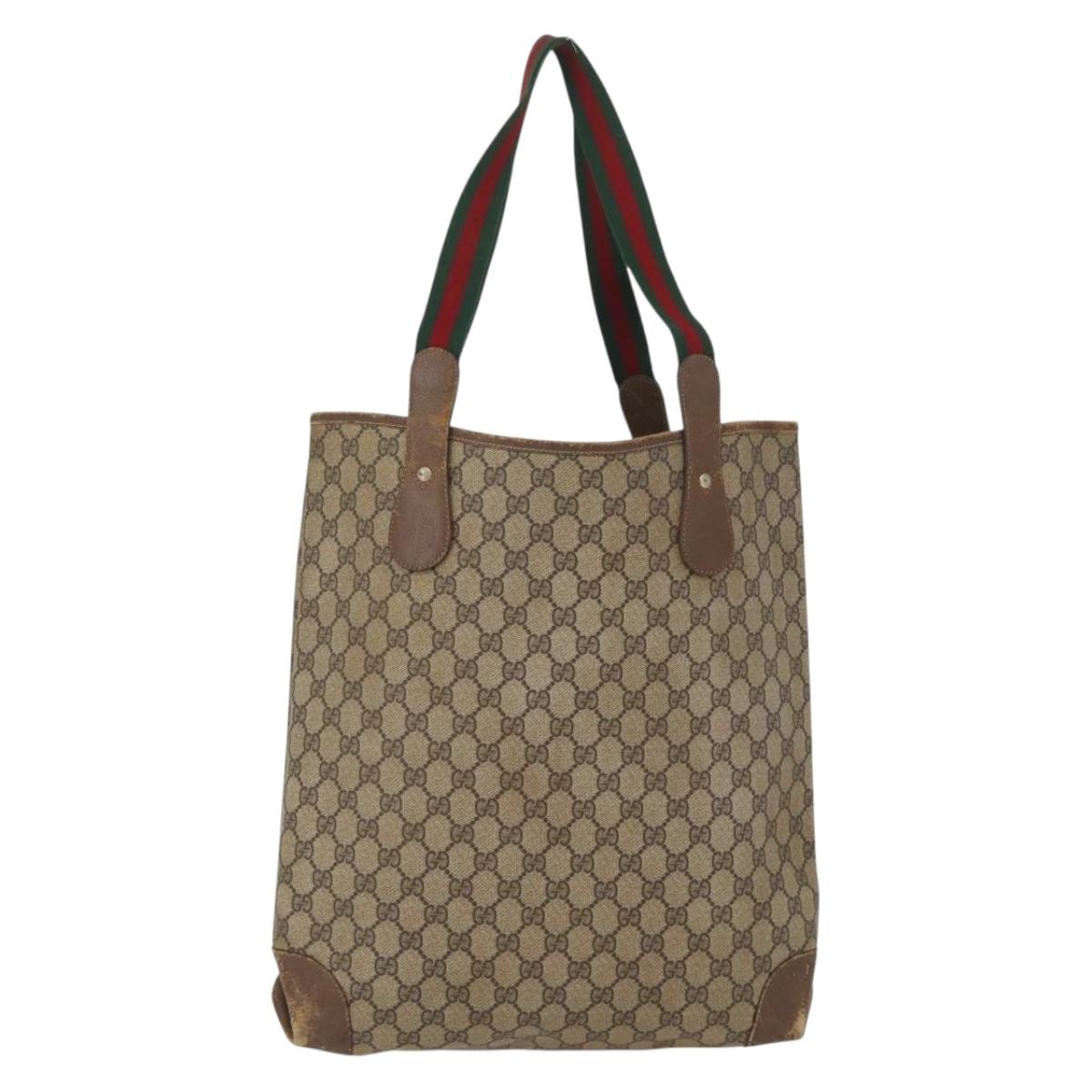 GUCCI GG Supreme Web Sherry Line Bag PVC Beige Gold 002 904 0223 Auth 172936