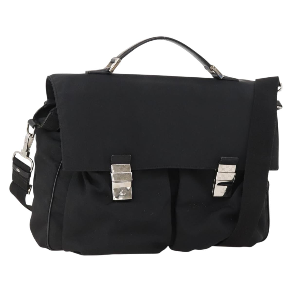 GUCCI Shoulder Bag Nylon 2way Black Silver Auth 172937