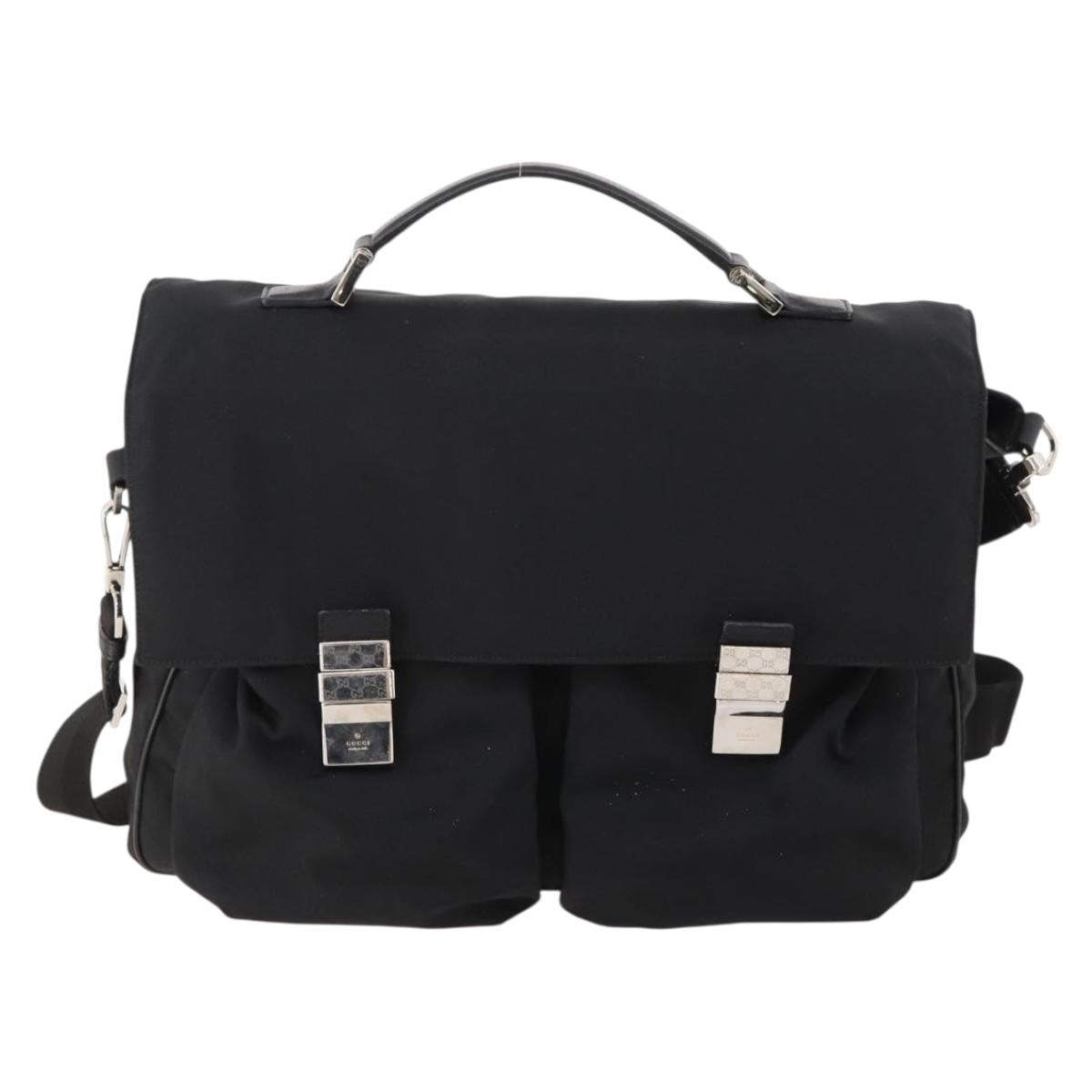 GUCCI Shoulder Bag Nylon 2way Black Silver Auth 172937