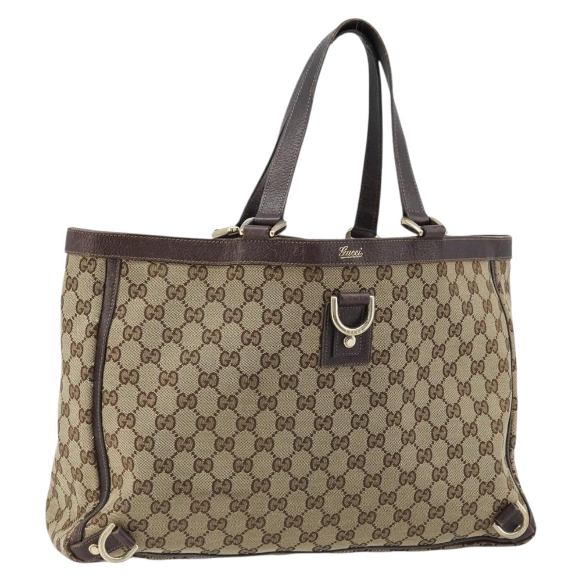 GUCCI GG Canvas Abbey Tote Bag Beige Gold 141472 Auth 172941
