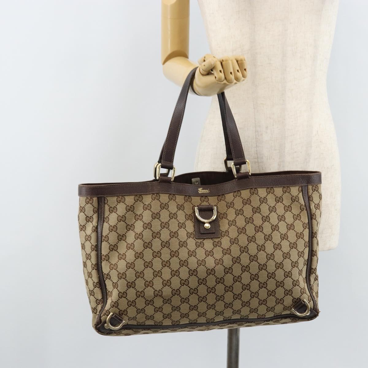 GUCCI GG Canvas Abbey Tote Bag Beige Gold 141472 Auth 172941