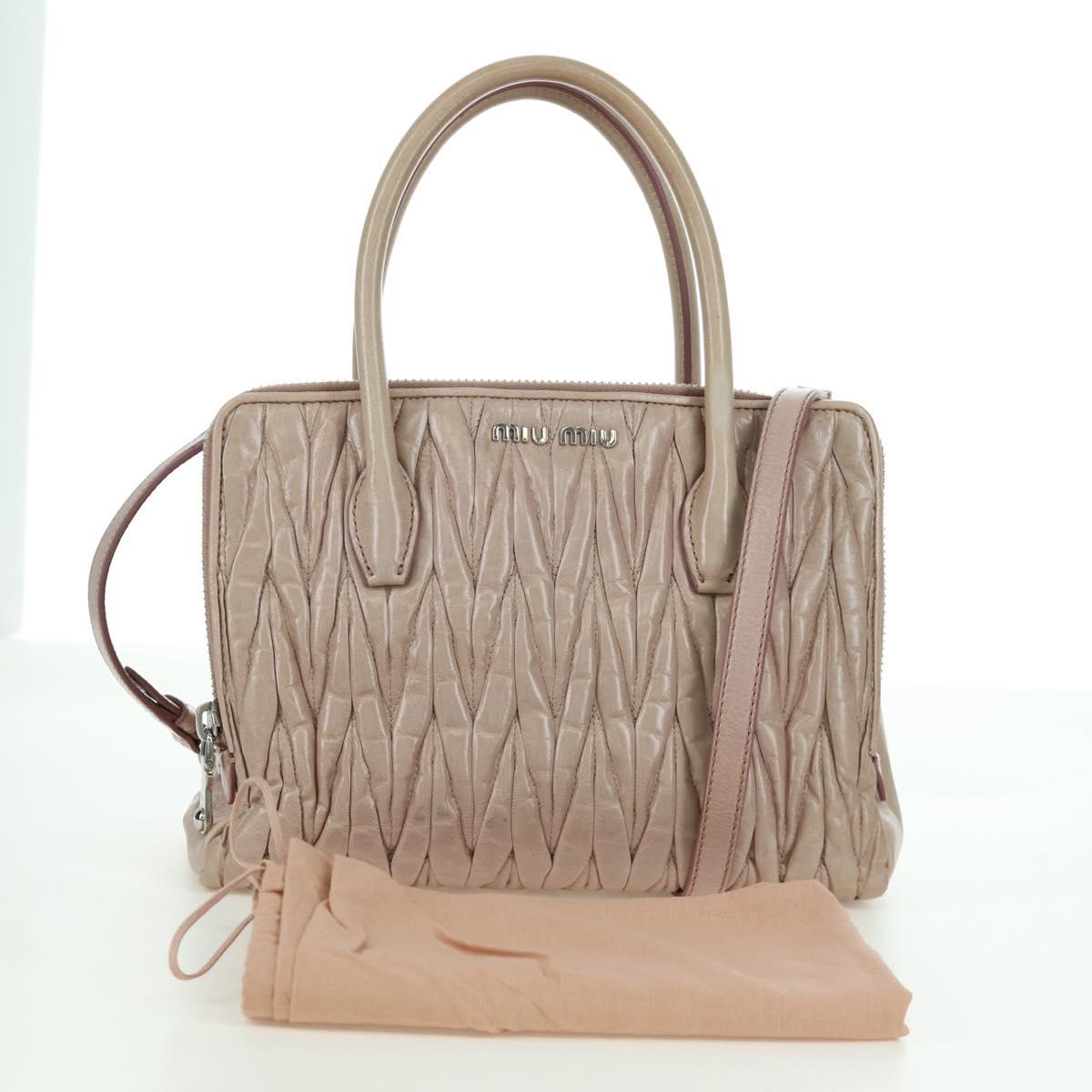 Miu Miu Matelasse Hand Bag Leather 2way Pink Silver Auth 172949V