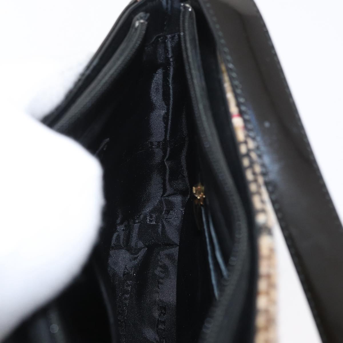 BURBERRY Nova Check Shoulder Bag Wool Beige Gold Auth 172950