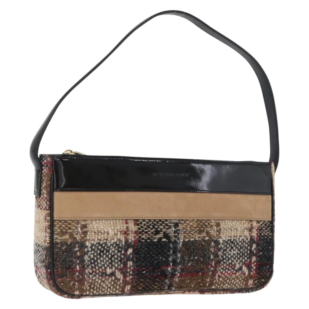 BURBERRY Nova Check Shoulder Bag Wool Beige Gold Auth 172950