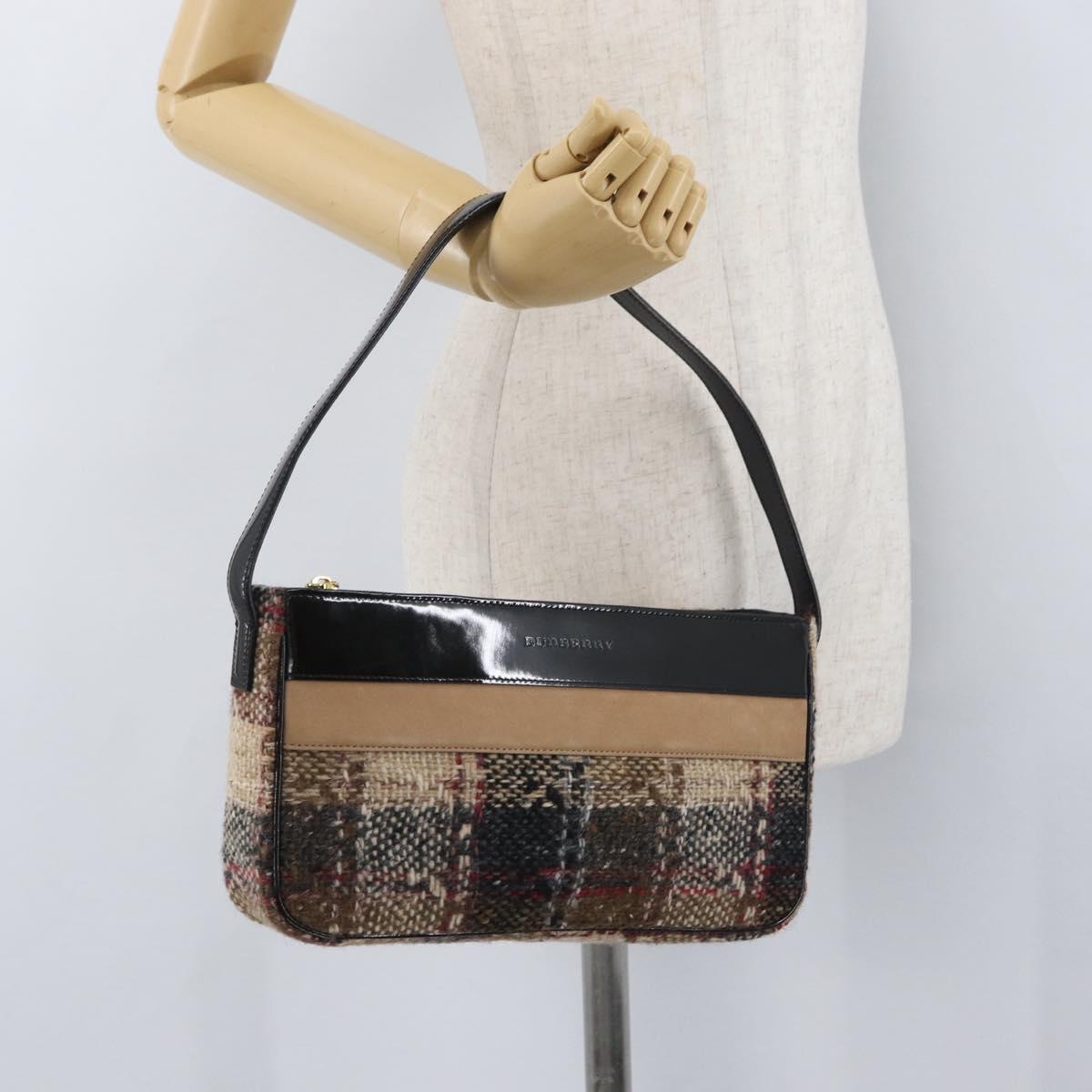 BURBERRY Nova Check Shoulder Bag Wool Beige Gold Auth 172950