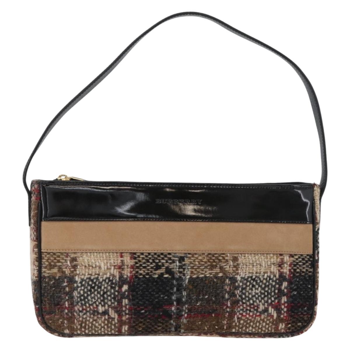 BURBERRY Nova Check Shoulder Bag Wool Beige Gold Auth 172950
