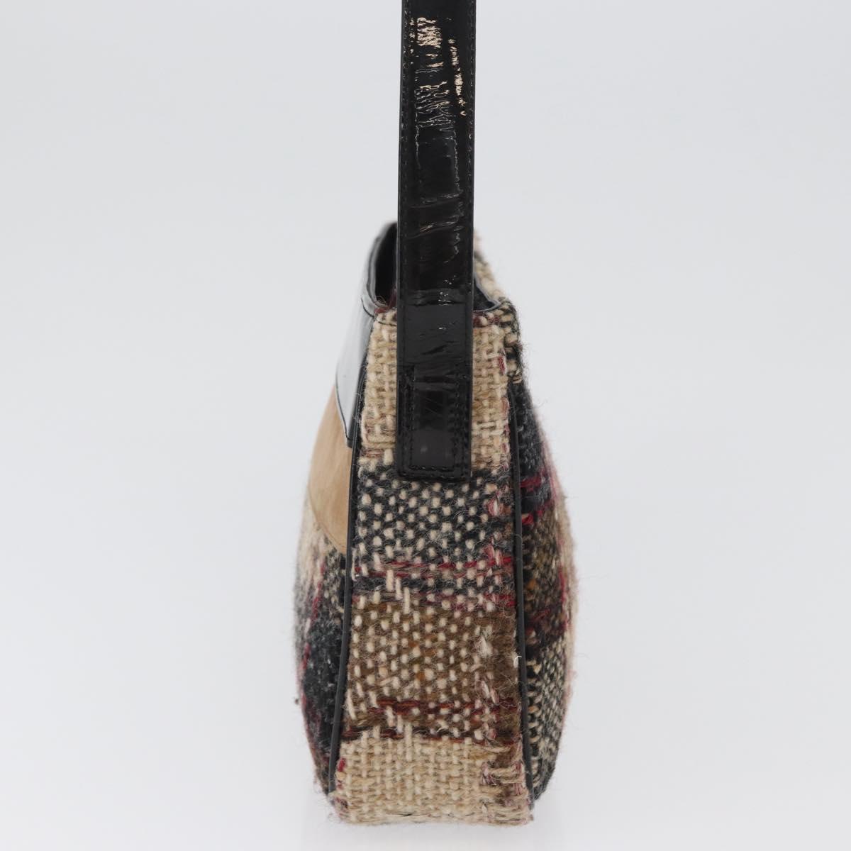 BURBERRY Nova Check Shoulder Bag Wool Beige Gold Auth 172950