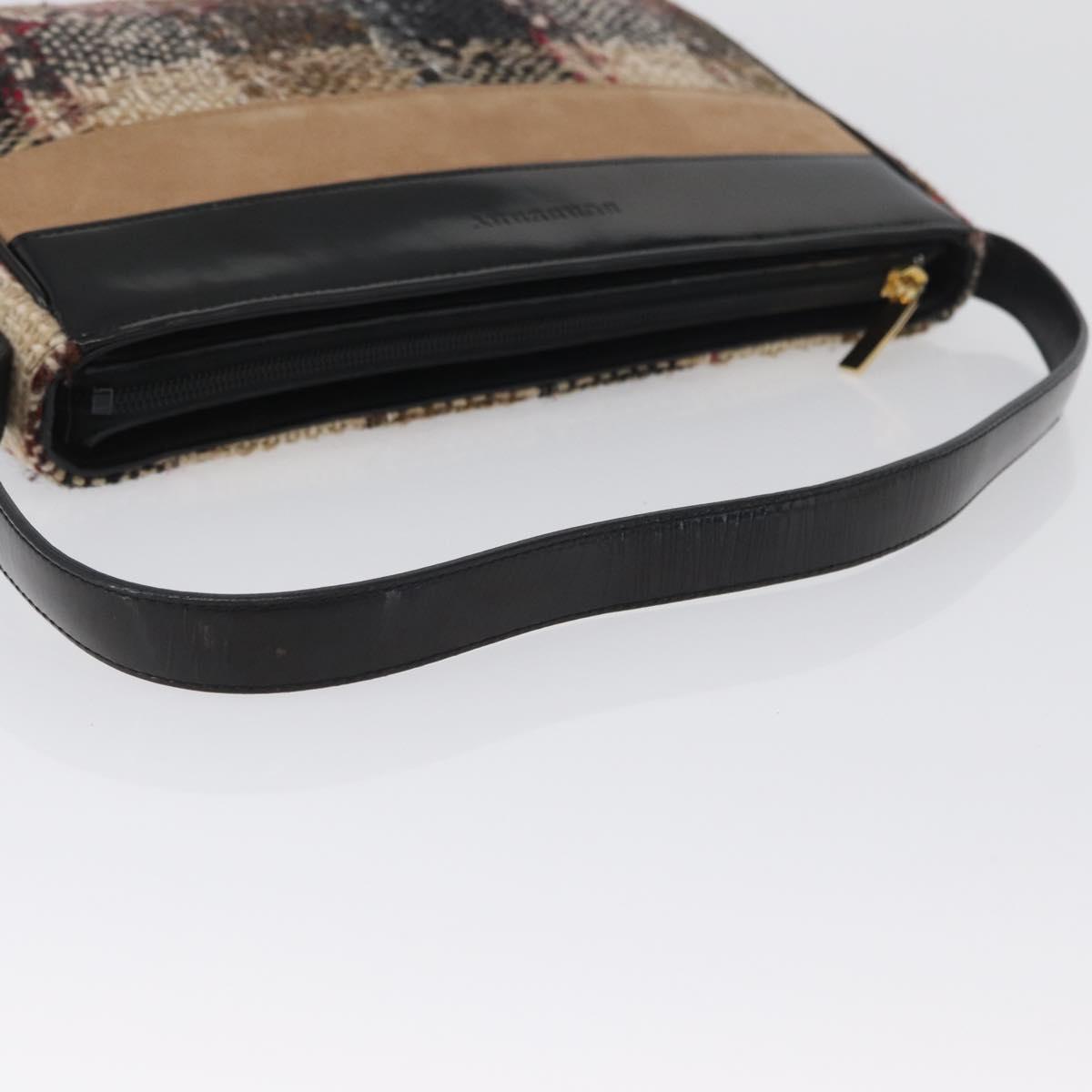 BURBERRY Nova Check Shoulder Bag Wool Beige Gold Auth 172950
