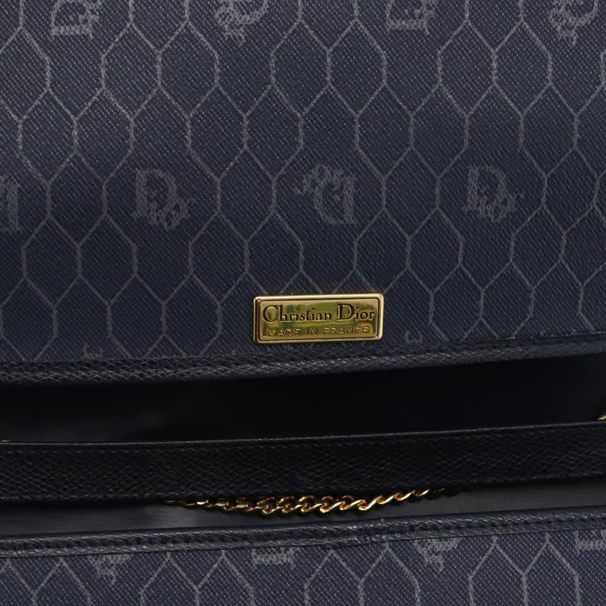 Christian Dior Chain Shoulder Bag Leather Navy Gold Auth 172959