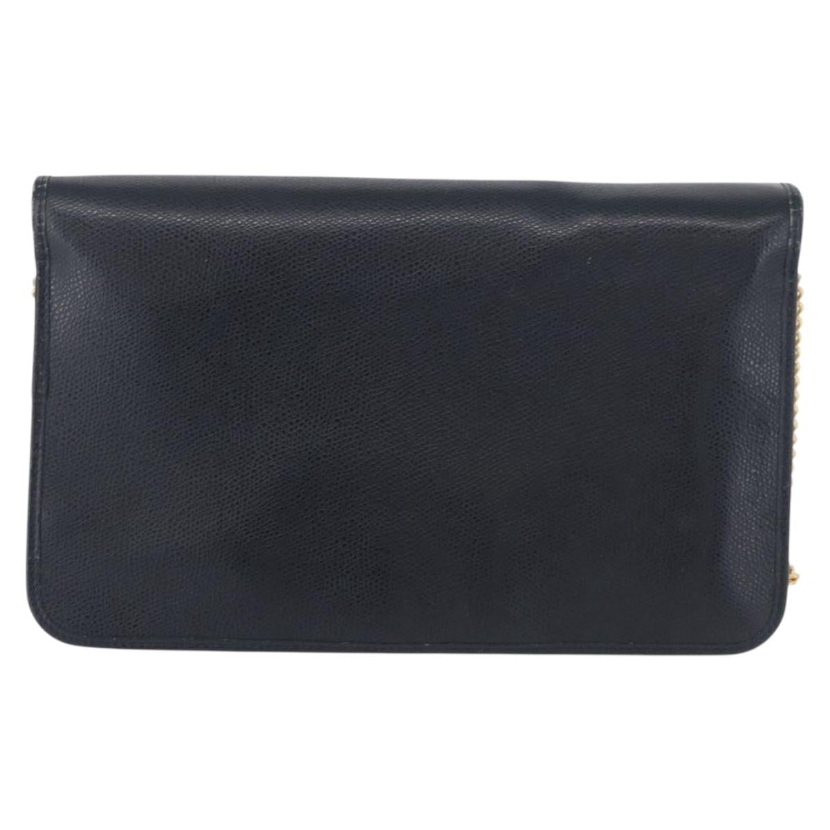 Christian Dior Chain Shoulder Bag Leather Navy Gold Auth 172959