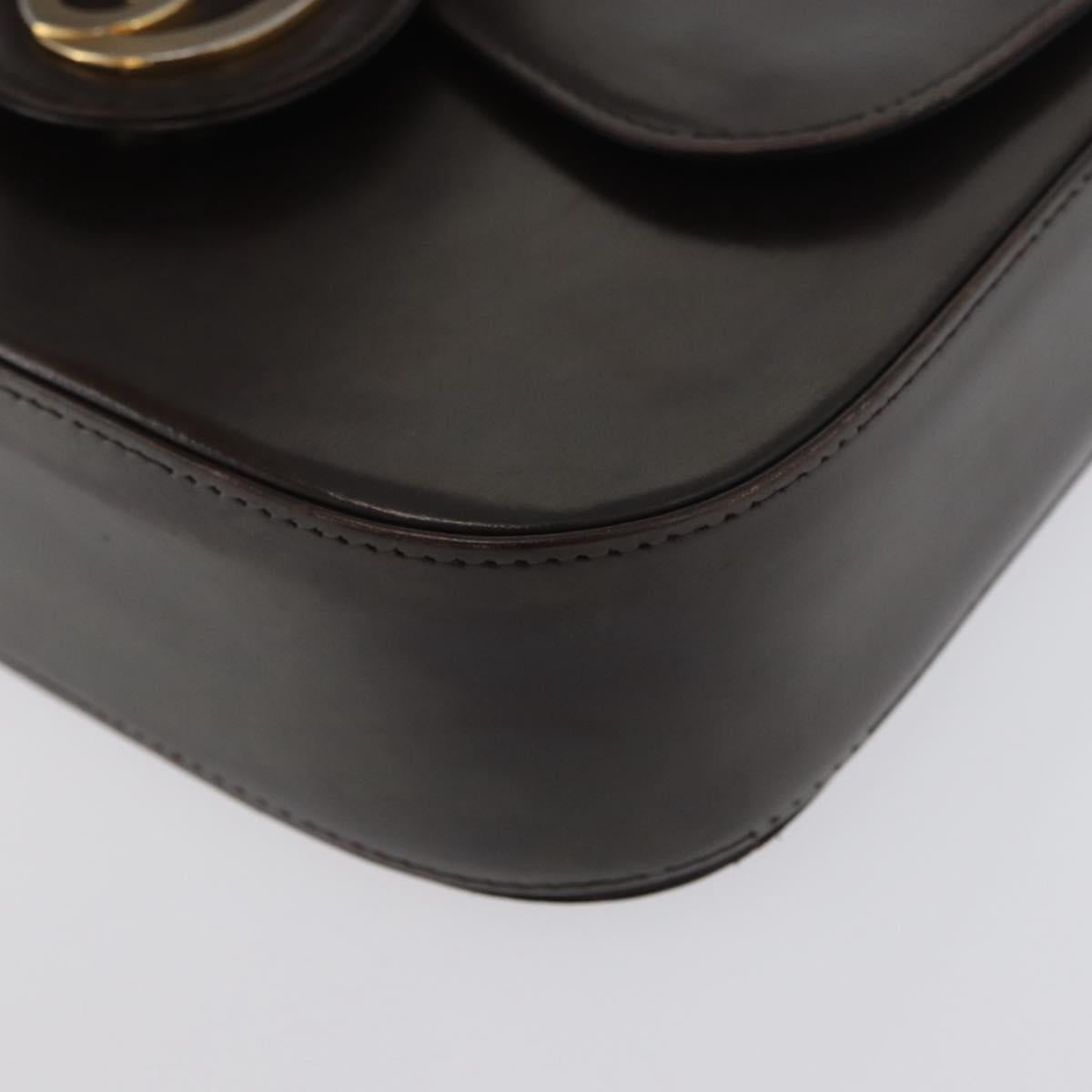 GUCCI Hand Bag Leather Brown Gold Auth 172960